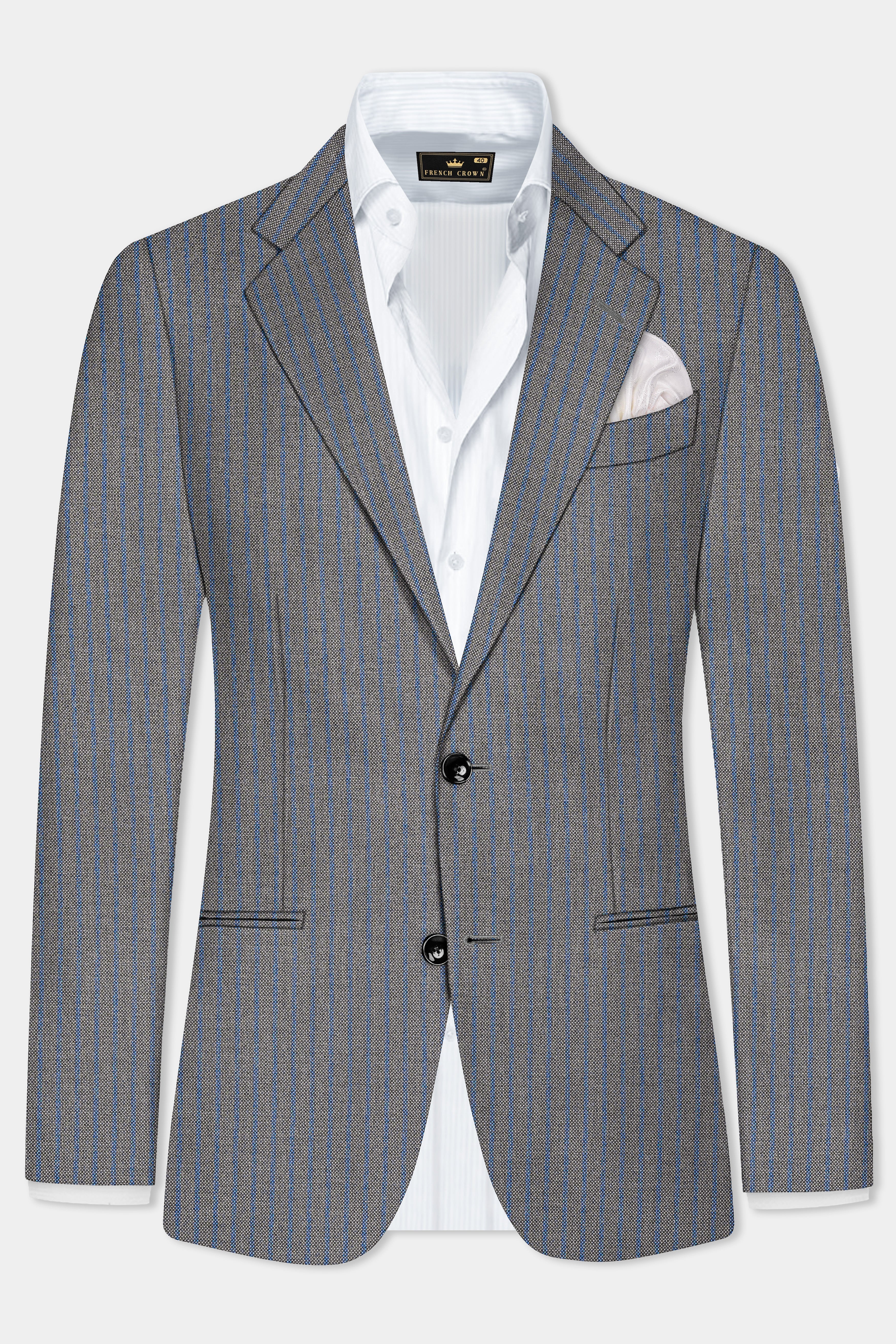 Vampire Gray Striped Wool Single Breasted Blazer