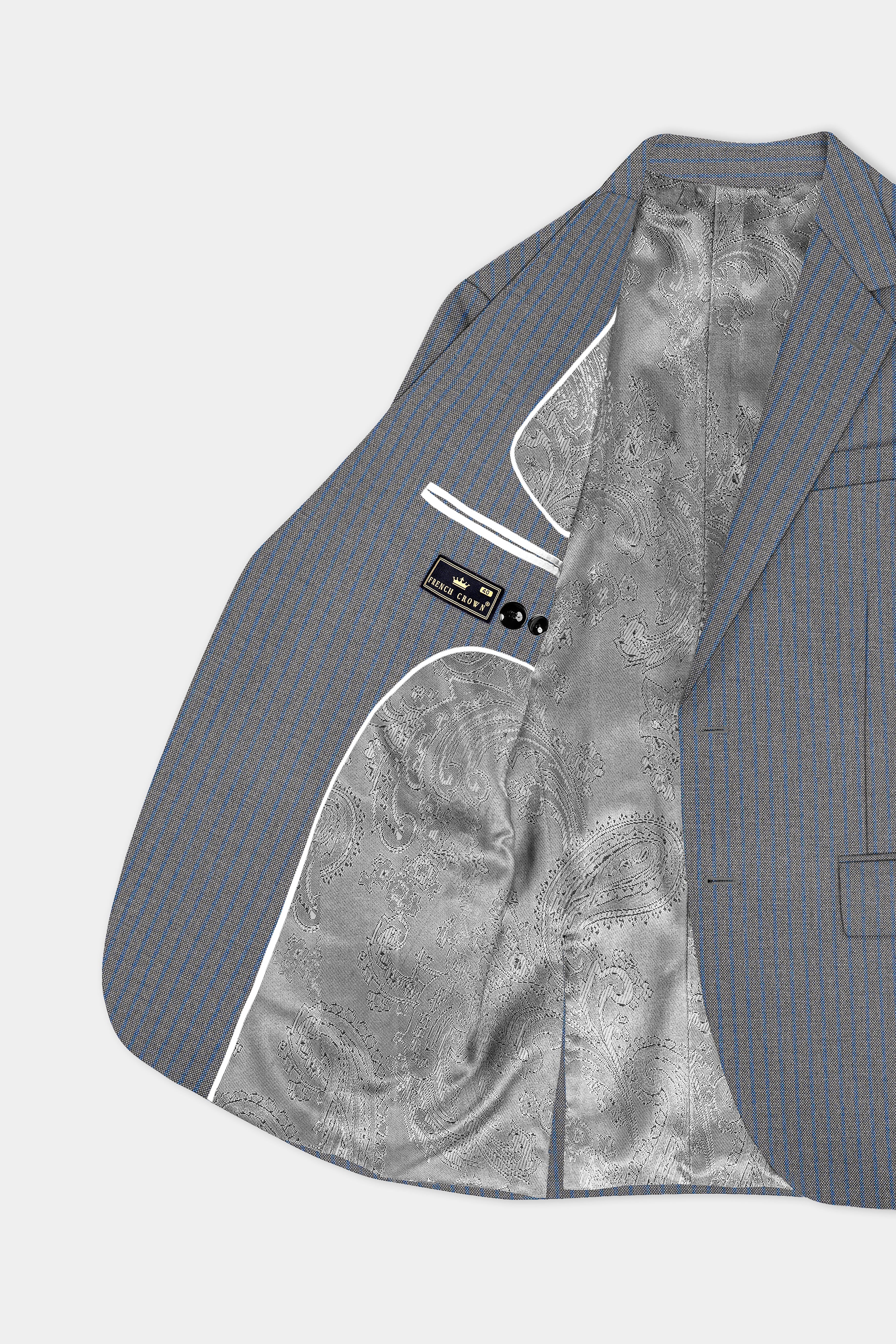 Vampire Gray Striped Wool Single Breasted Blazer