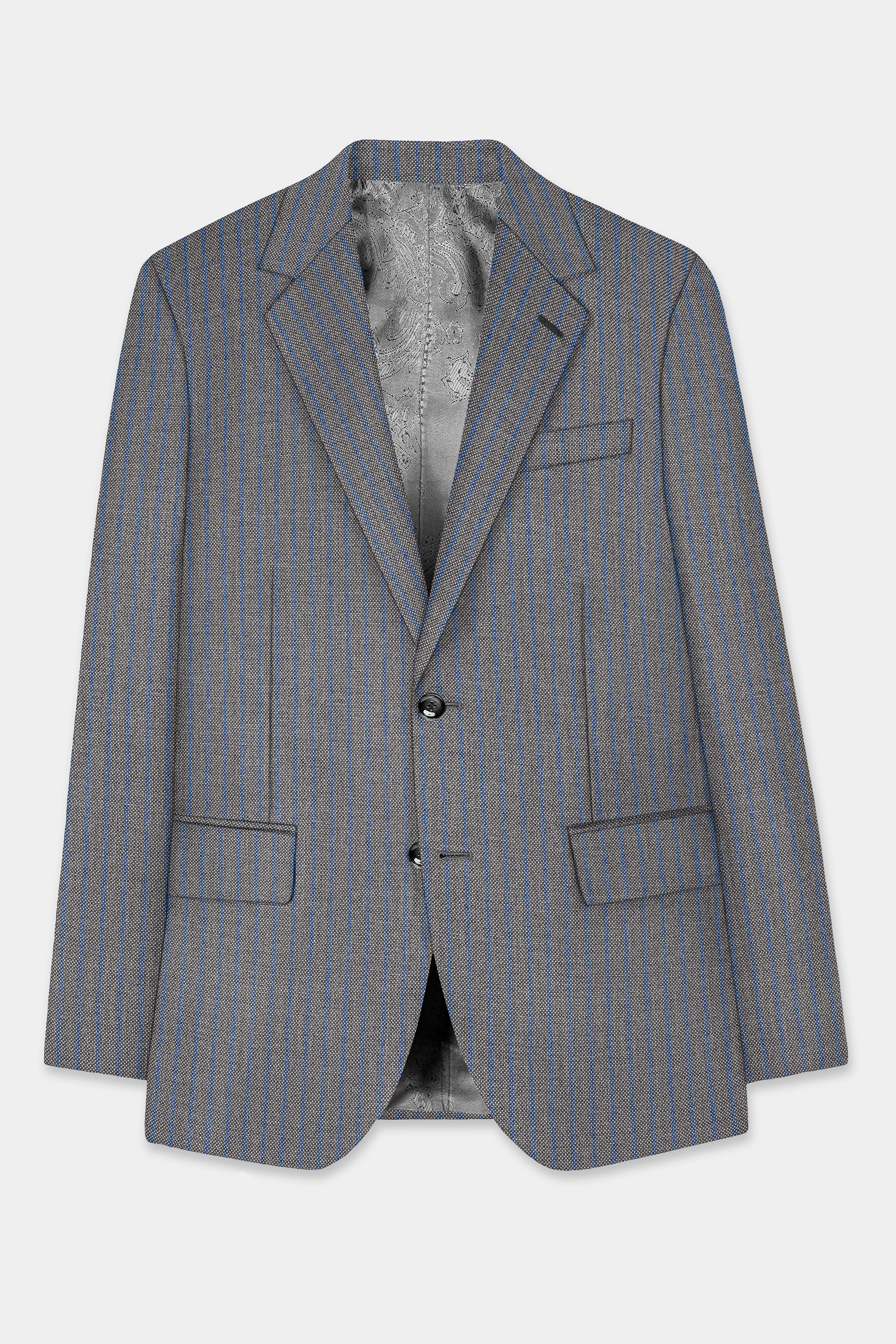 Vampire Gray Striped Wool Single Breasted Blazer