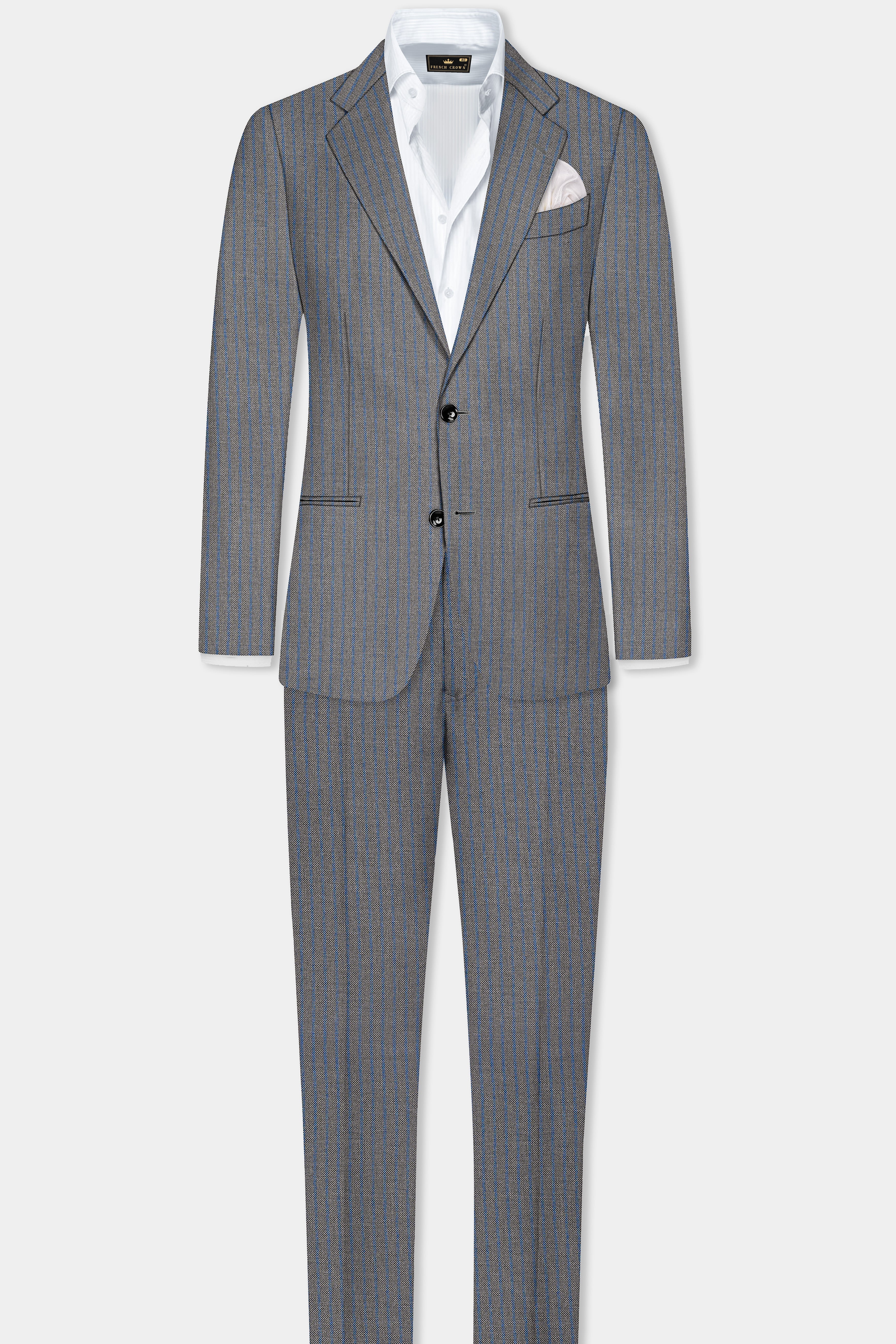 Vampire Gray Striped Wool Single Breasted Blazer