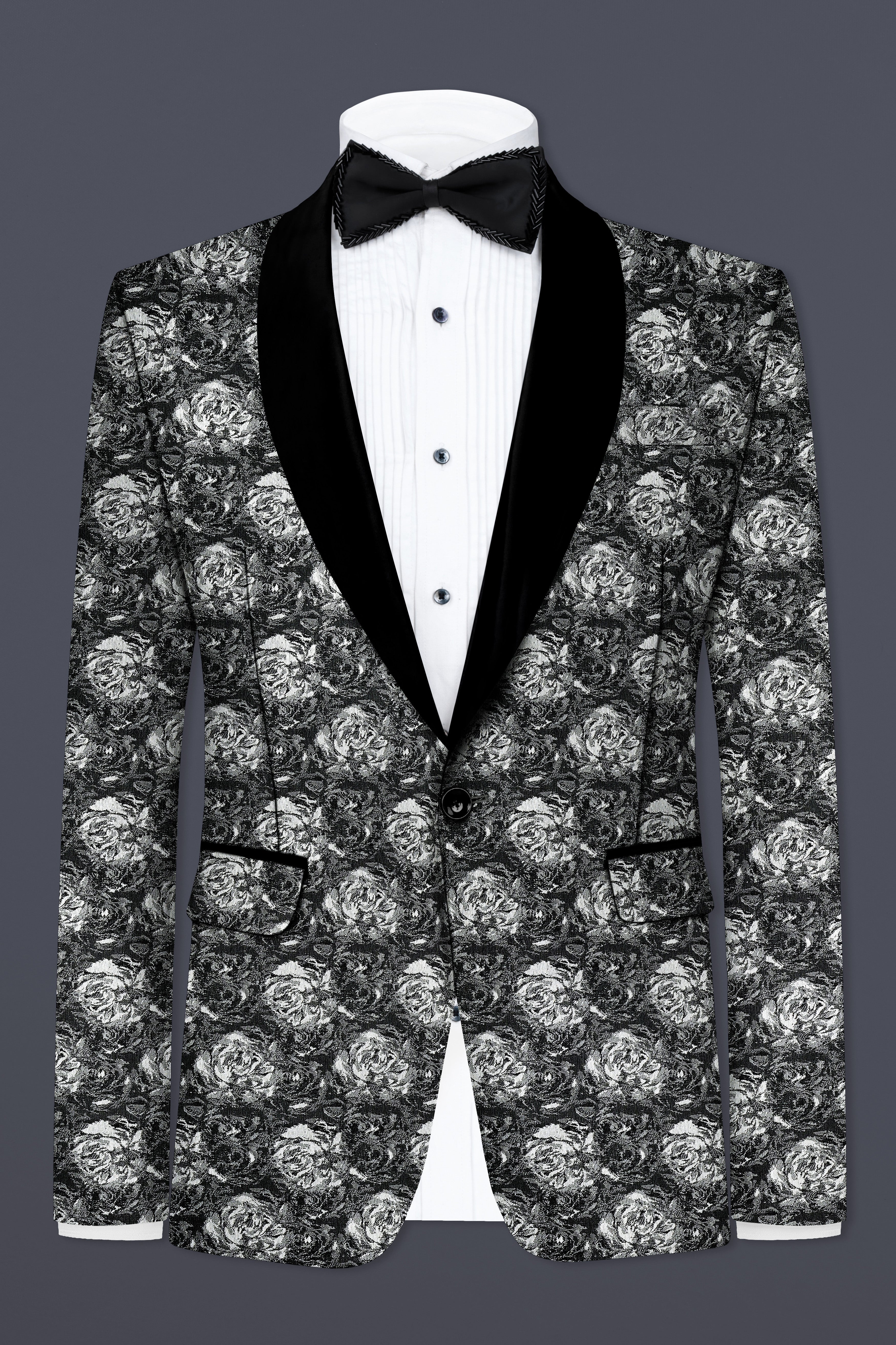 Vampire Gray Jacquard Textured Designer Tuxedo Blazer