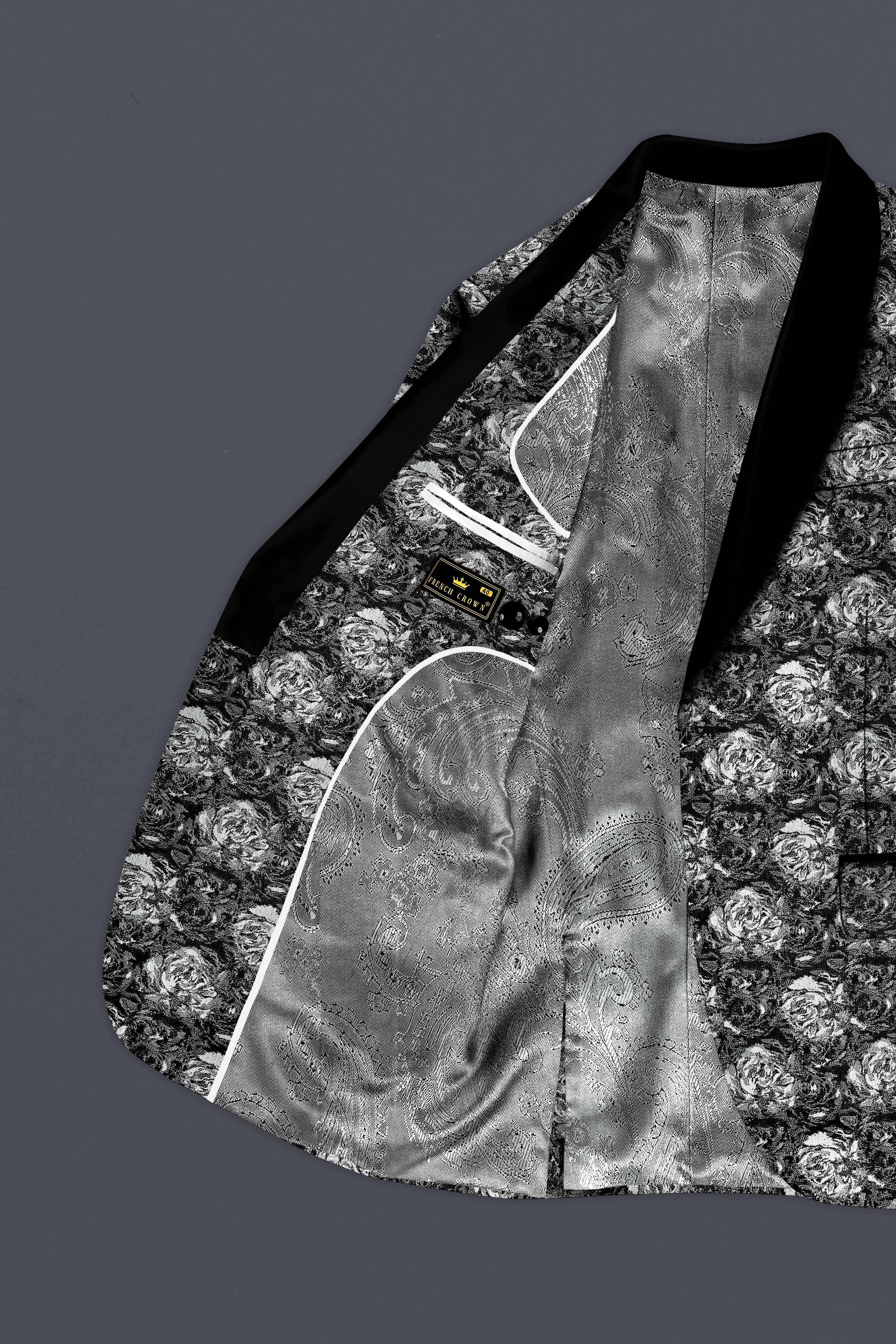 Vampire Gray Jacquard Textured Designer Tuxedo Blazer