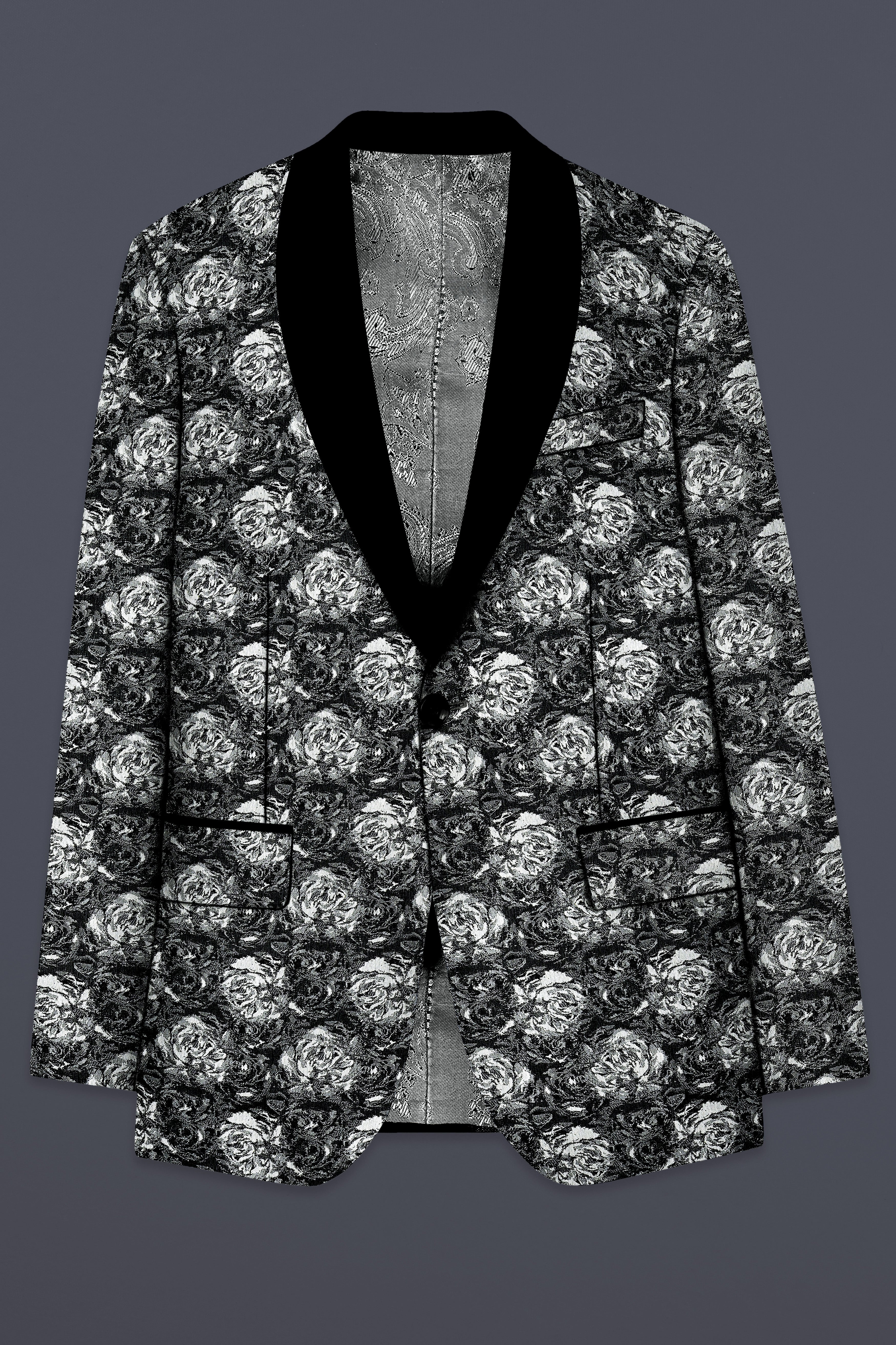 Vampire Gray Jacquard Textured Designer Tuxedo Blazer