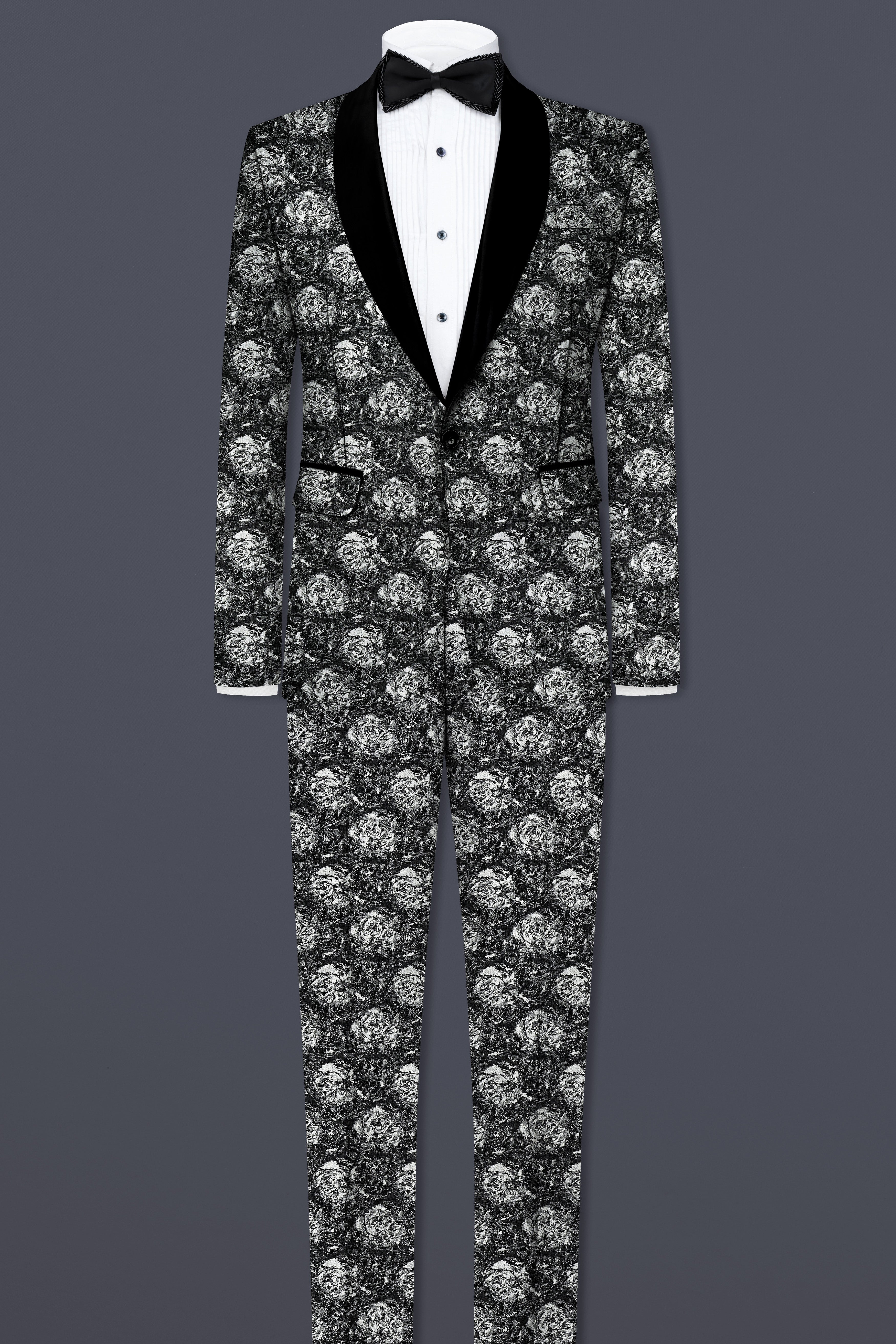 Vampire Gray Jacquard Textured Designer Tuxedo Blazer