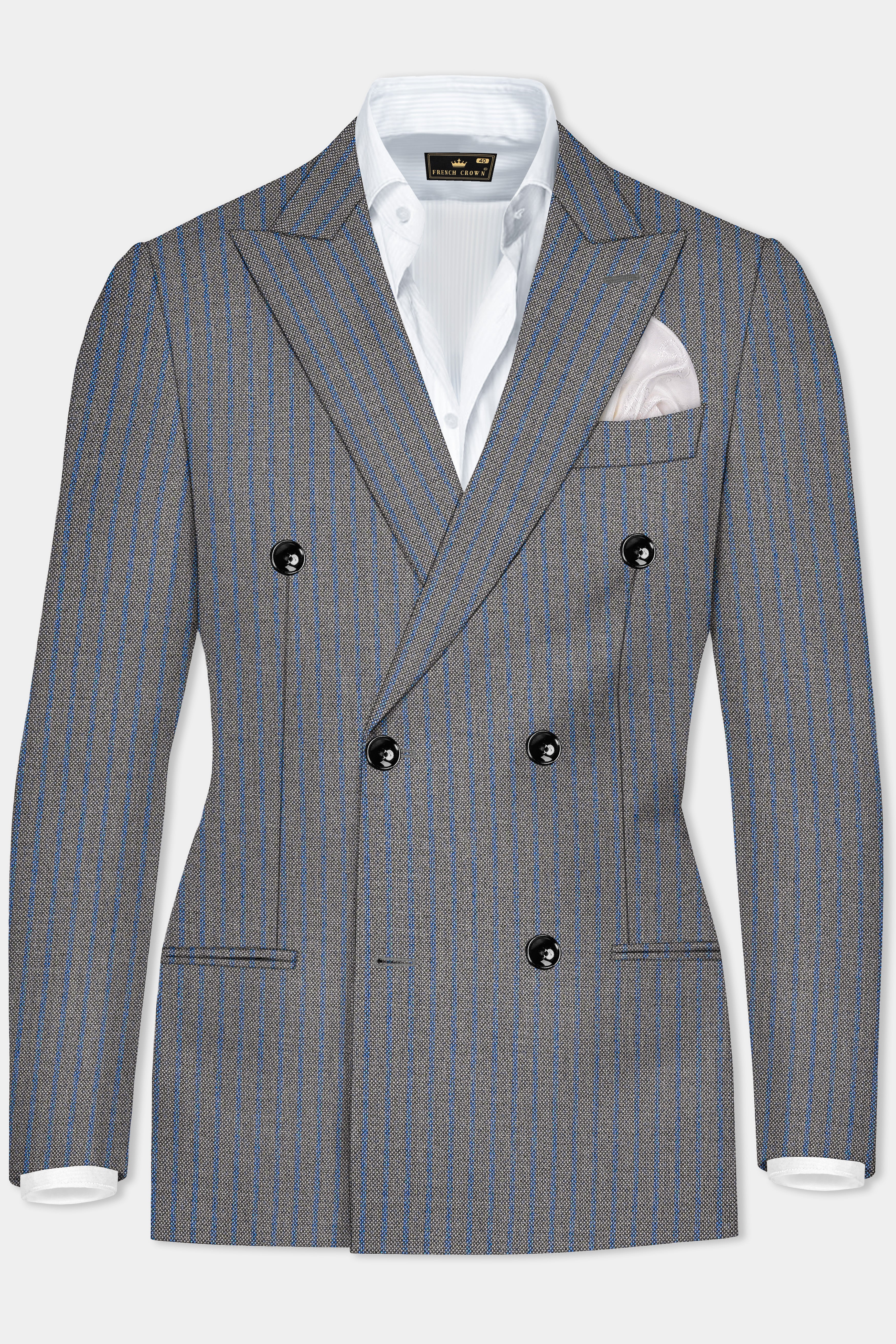 Vampire Gray Striped Wool Double Breasted Blazer