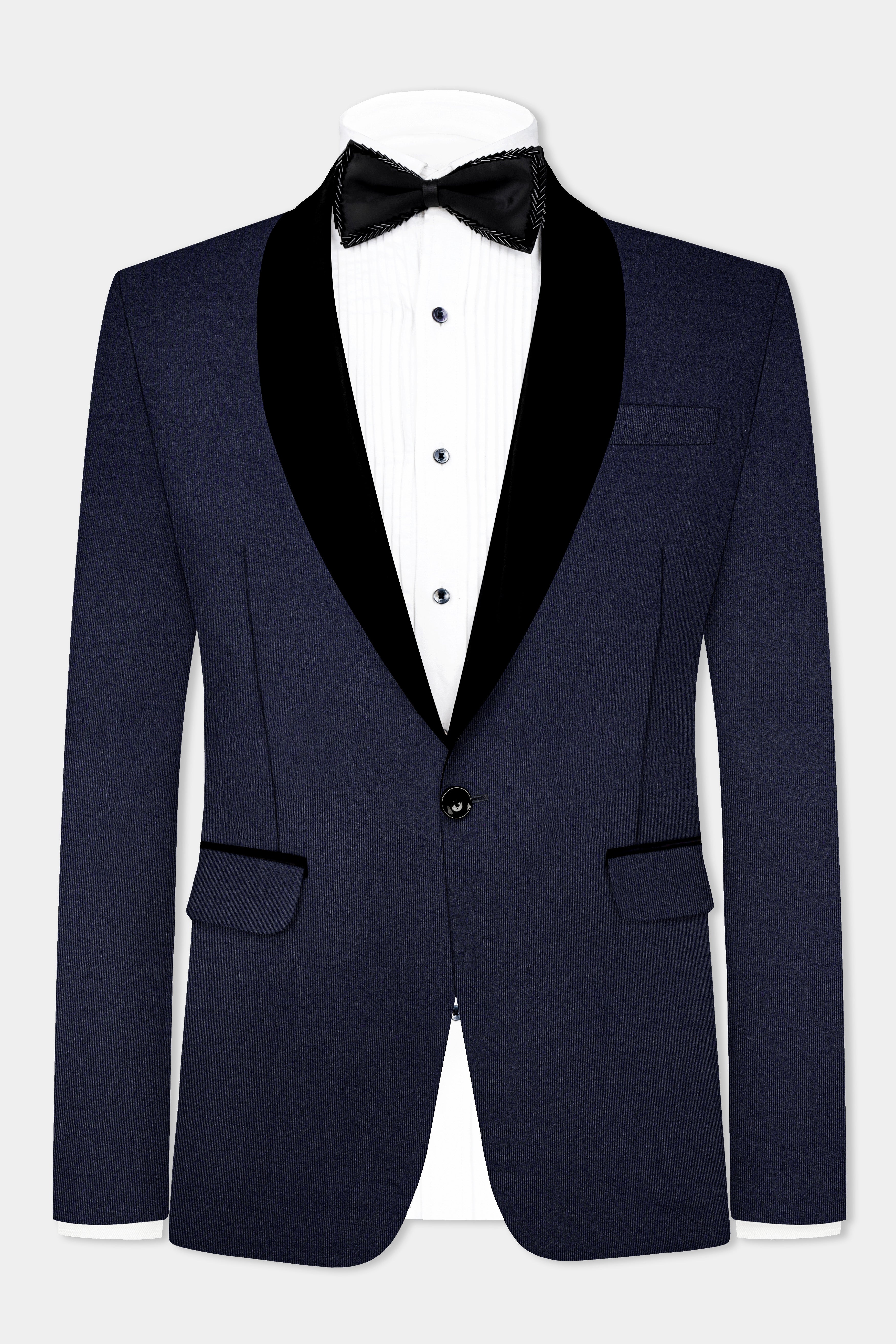 Thunder Blue Solid Wool Blend Tuxedo Blazer