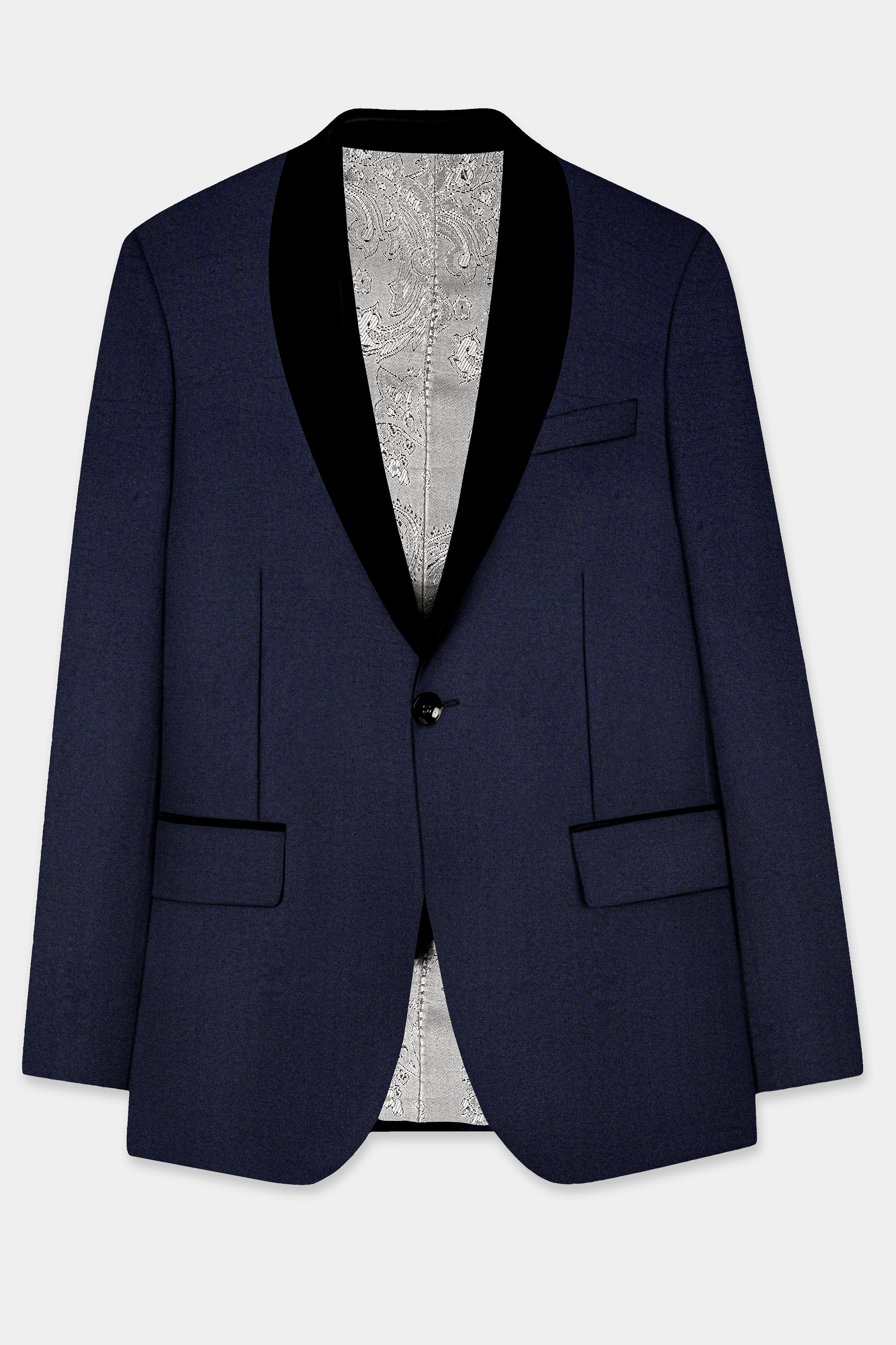 Thunder Blue Solid Wool Blend Tuxedo Blazer