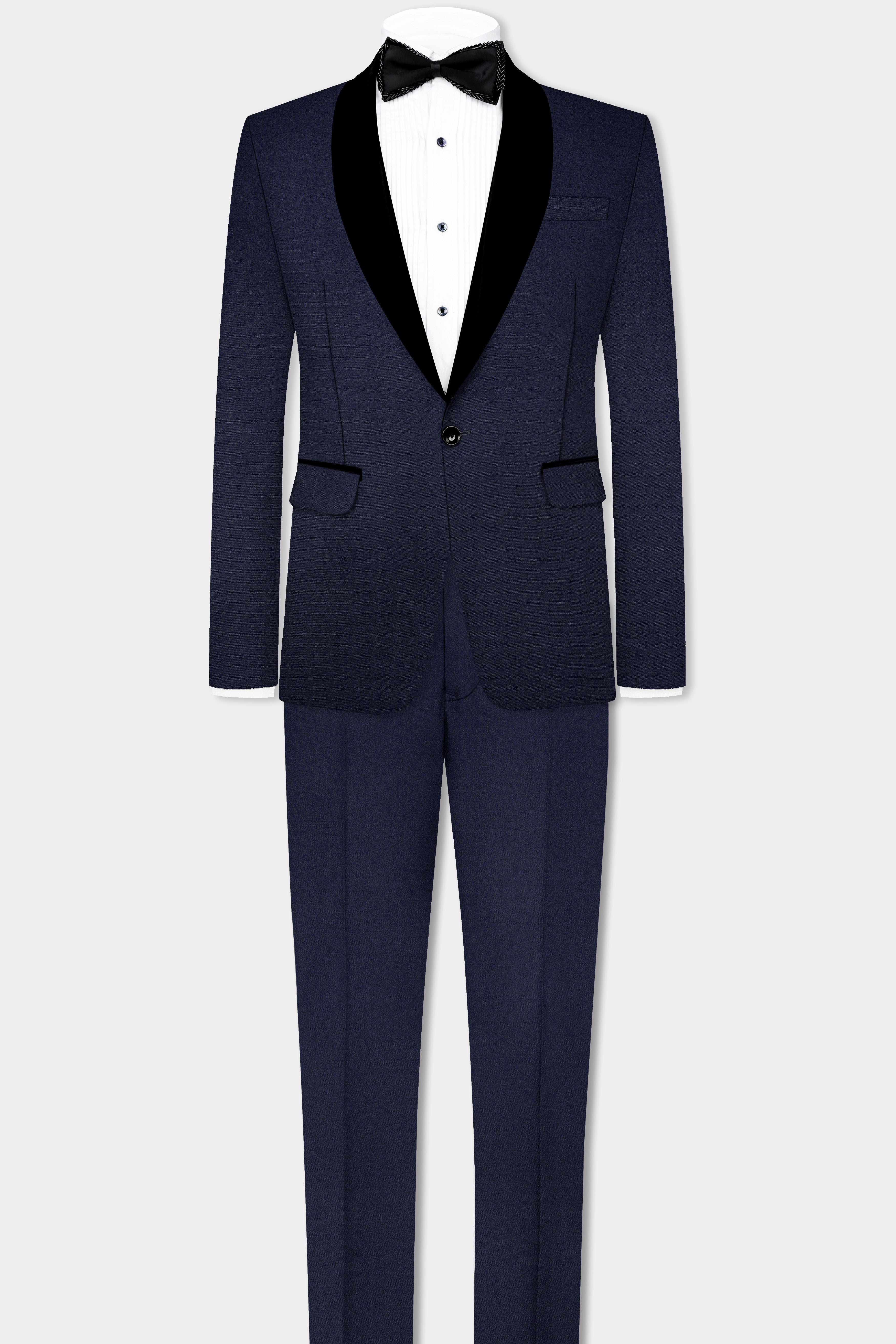 Thunder Blue Solid Wool Blend Tuxedo Blazer