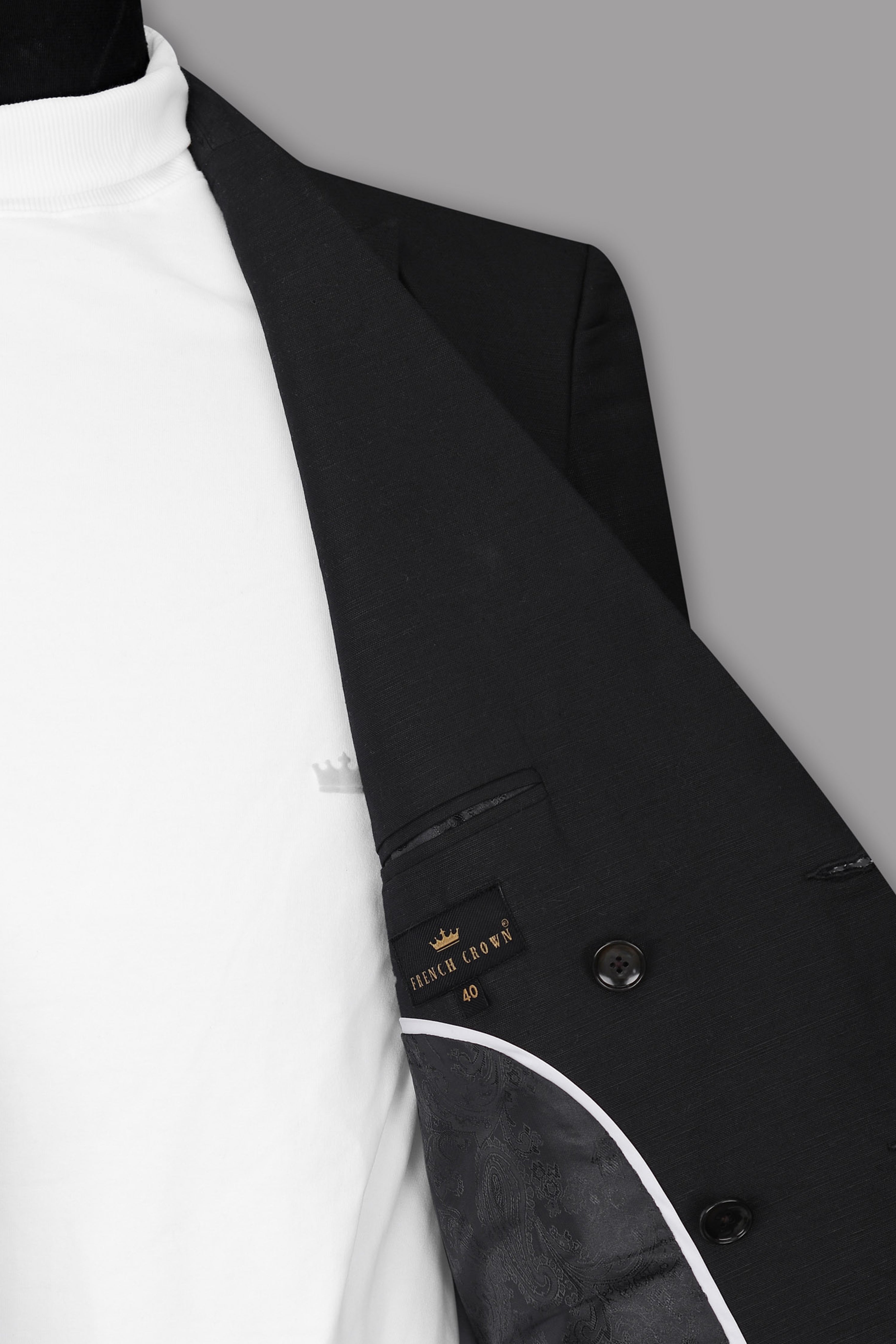 Jet Black Solid Luxurious Linen Double-breasted Sports Blazer