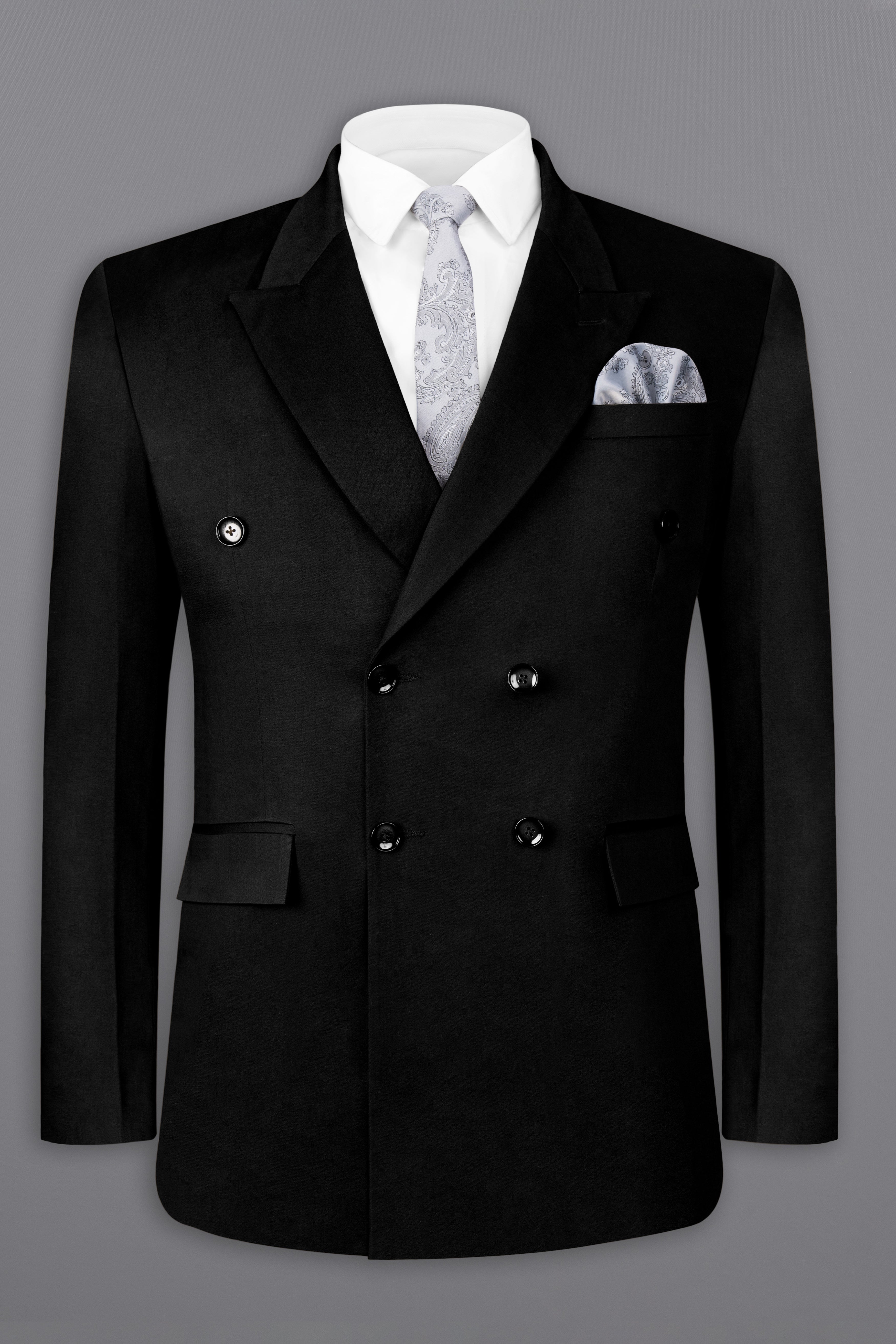 Jade Black Solid Stretchable Premium Cotton Double Breasted traveler Blazer