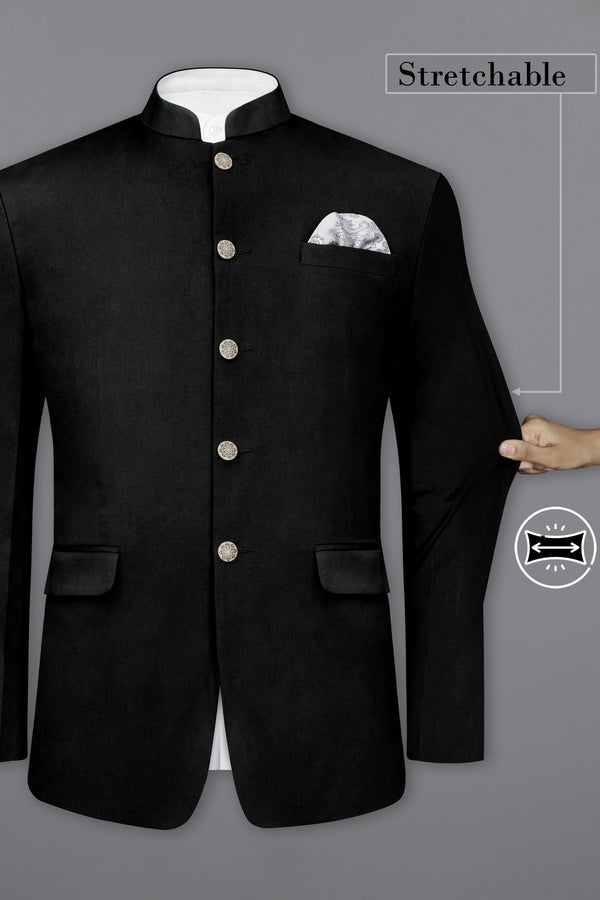 Jade Black Solid Premium Cotton Bandhgala Stretchable Traveler Blazer
