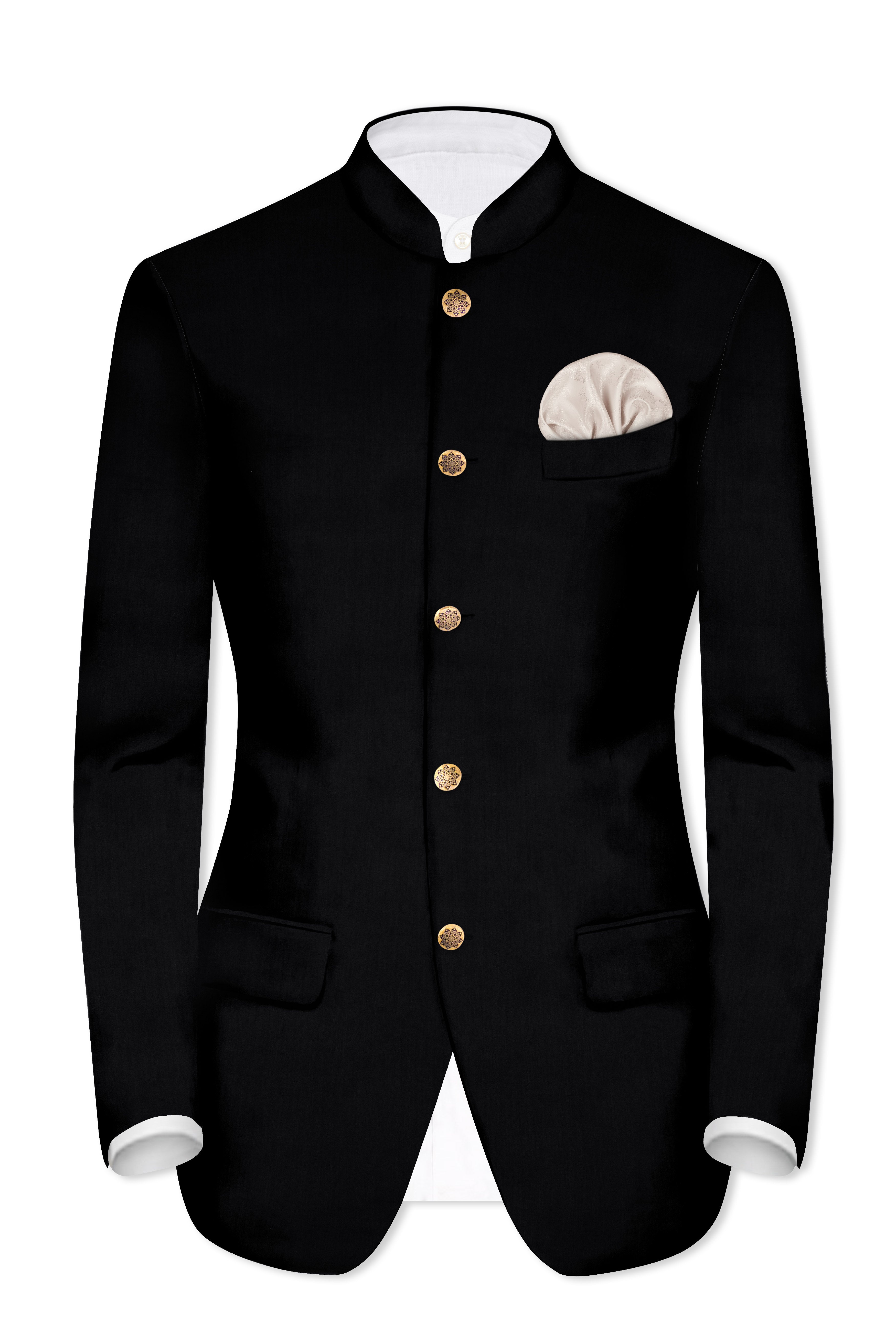 Jade Black Solid Premium Cotton Bandhgala Stretchable Traveler Blazer