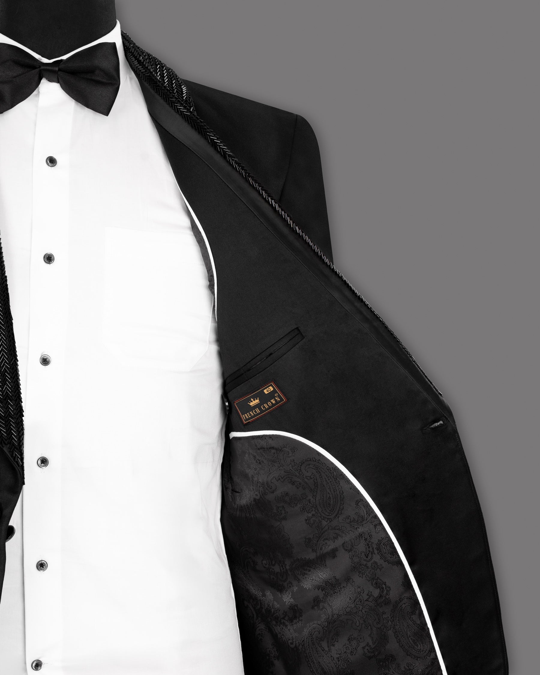Jade Black Stretchable Subtle Sheen Wool Rich Hand Crafted Designer Tuxedo Blazer