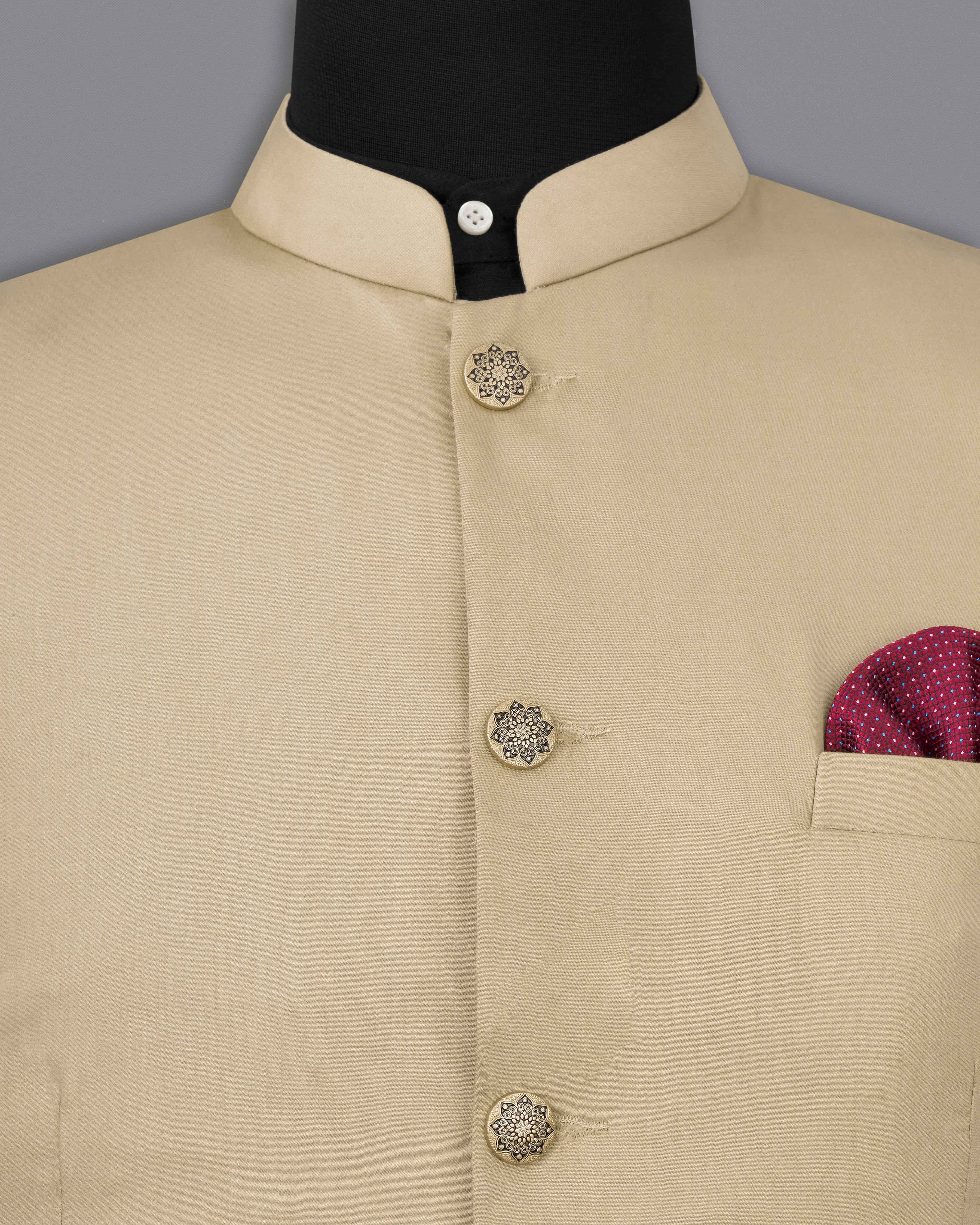 Hazelnut Subtle Sheen Wool rich Bandhgala/Mandarin Blazer