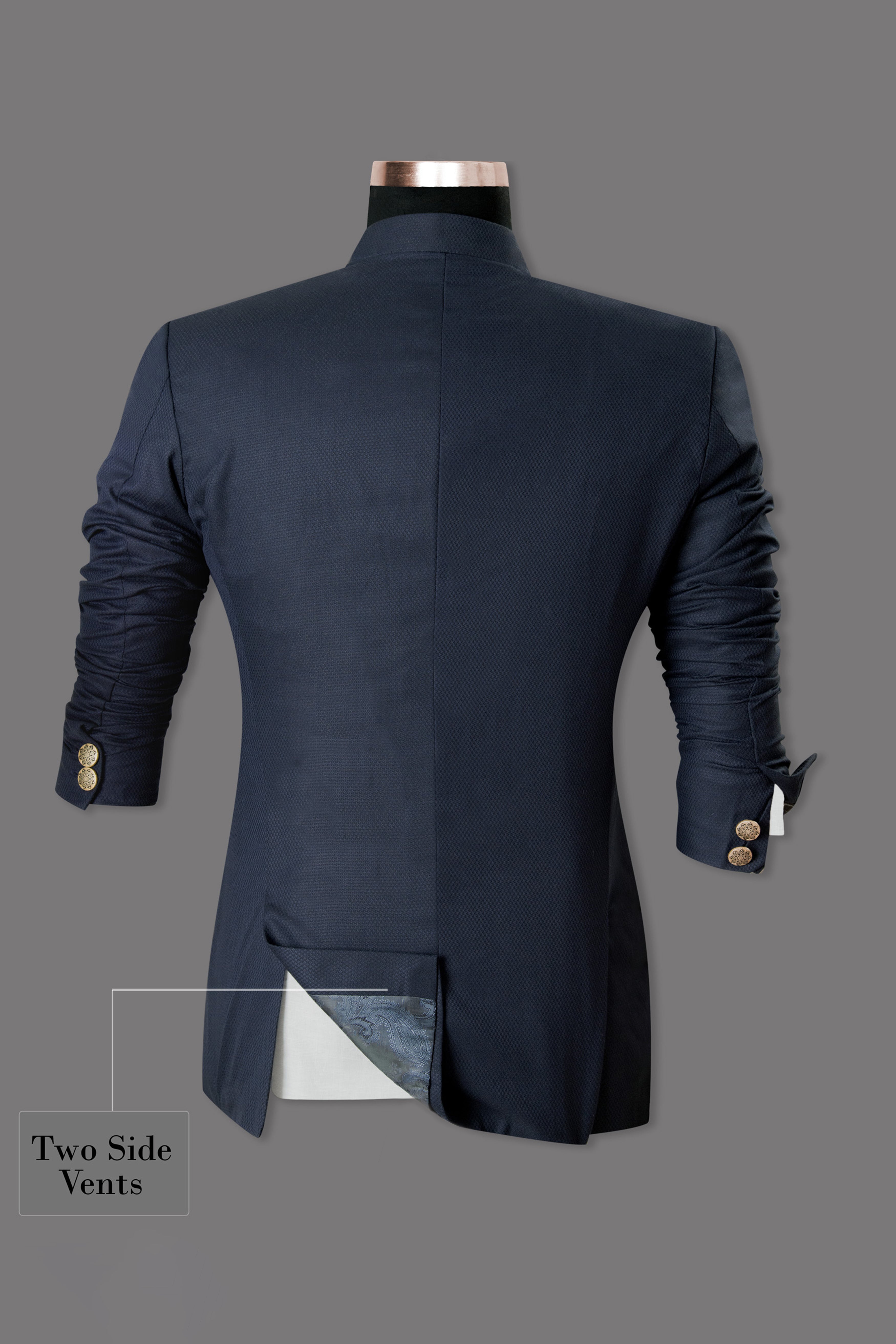 Royal Blue Wool Rich Bandhgala/Mandarin Blazer