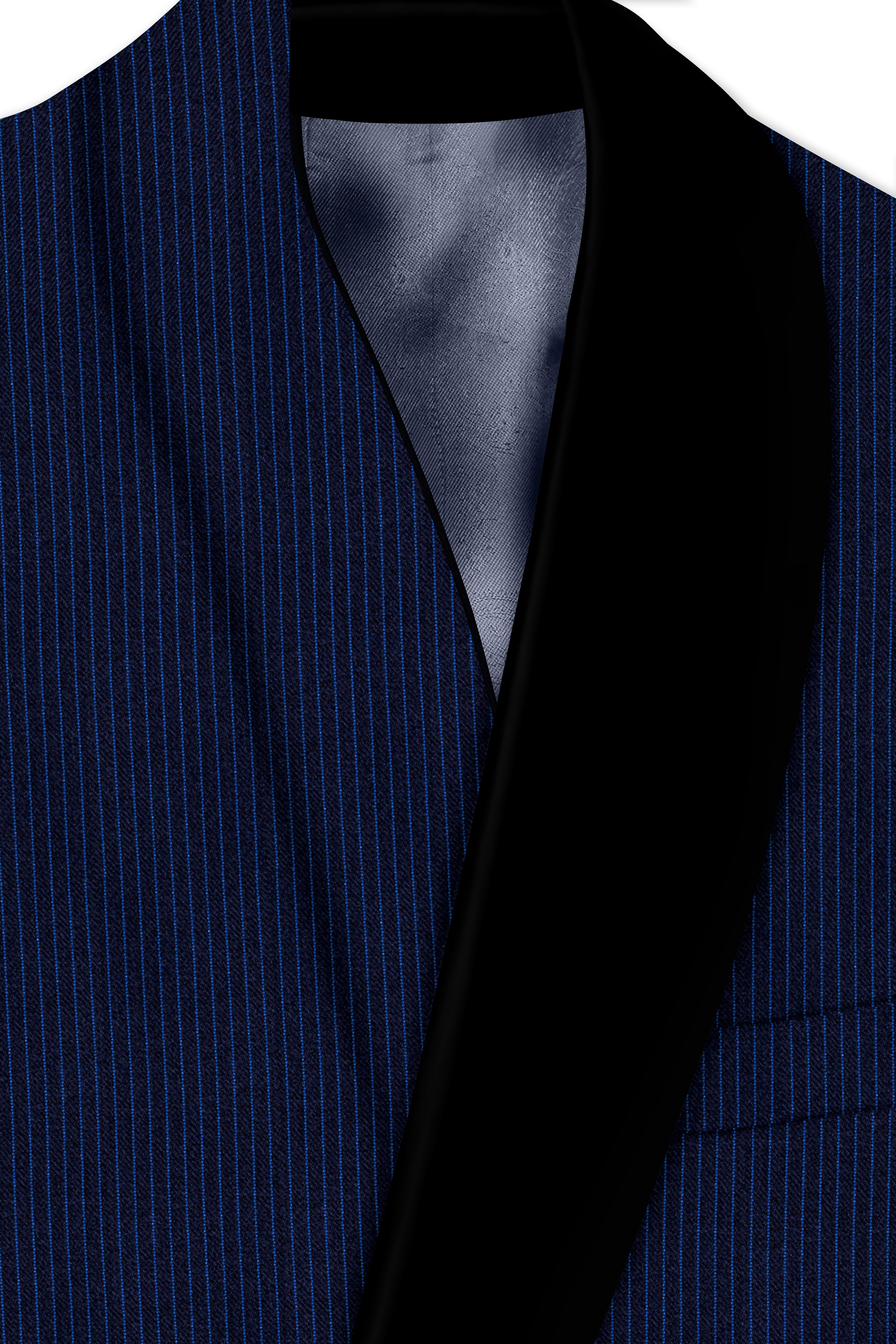 Midnight and Chambray blue Striped Woolrich Tuxedo Blazer