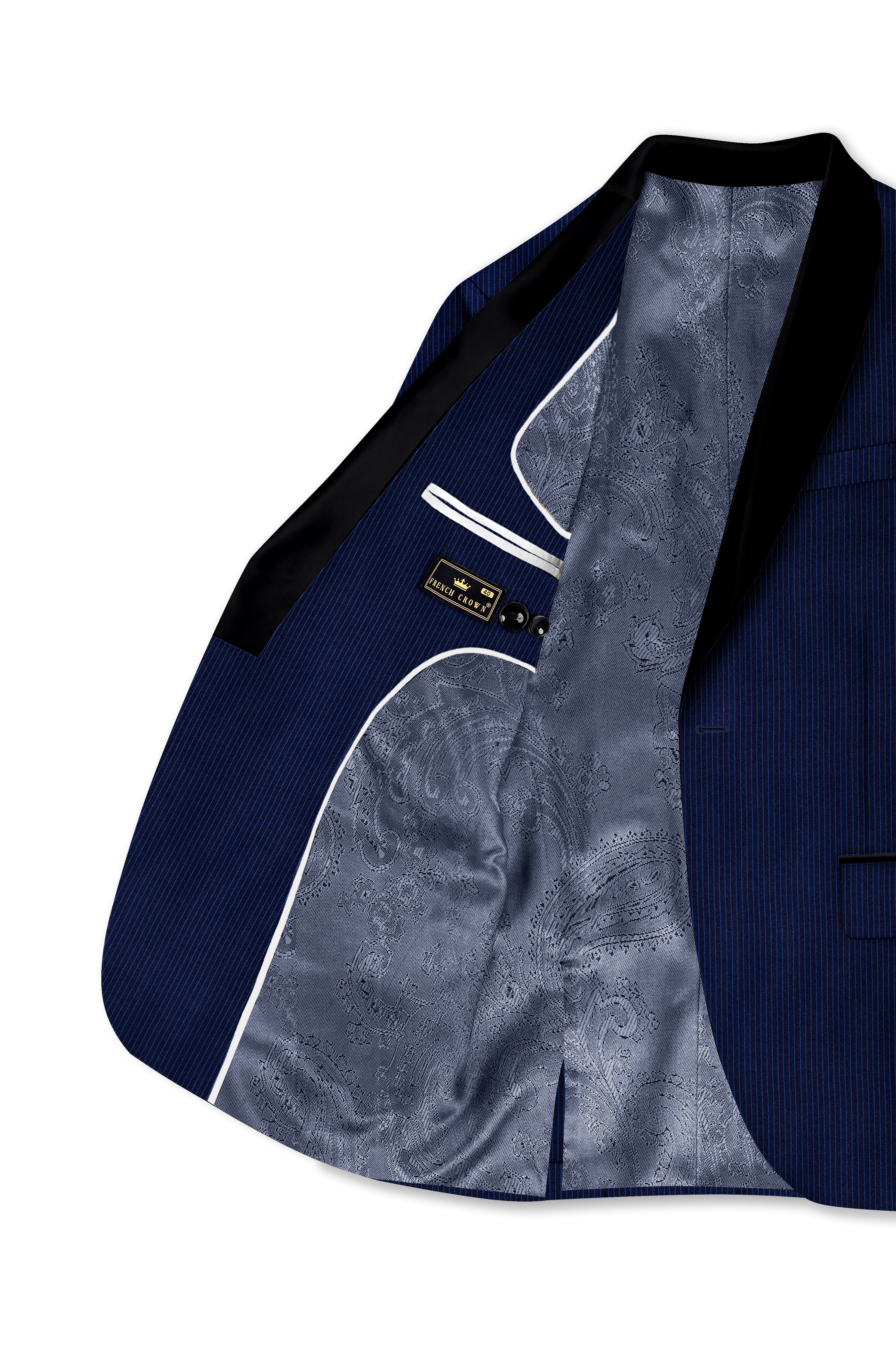 Midnight and Chambray blue Striped Woolrich Tuxedo Blazer