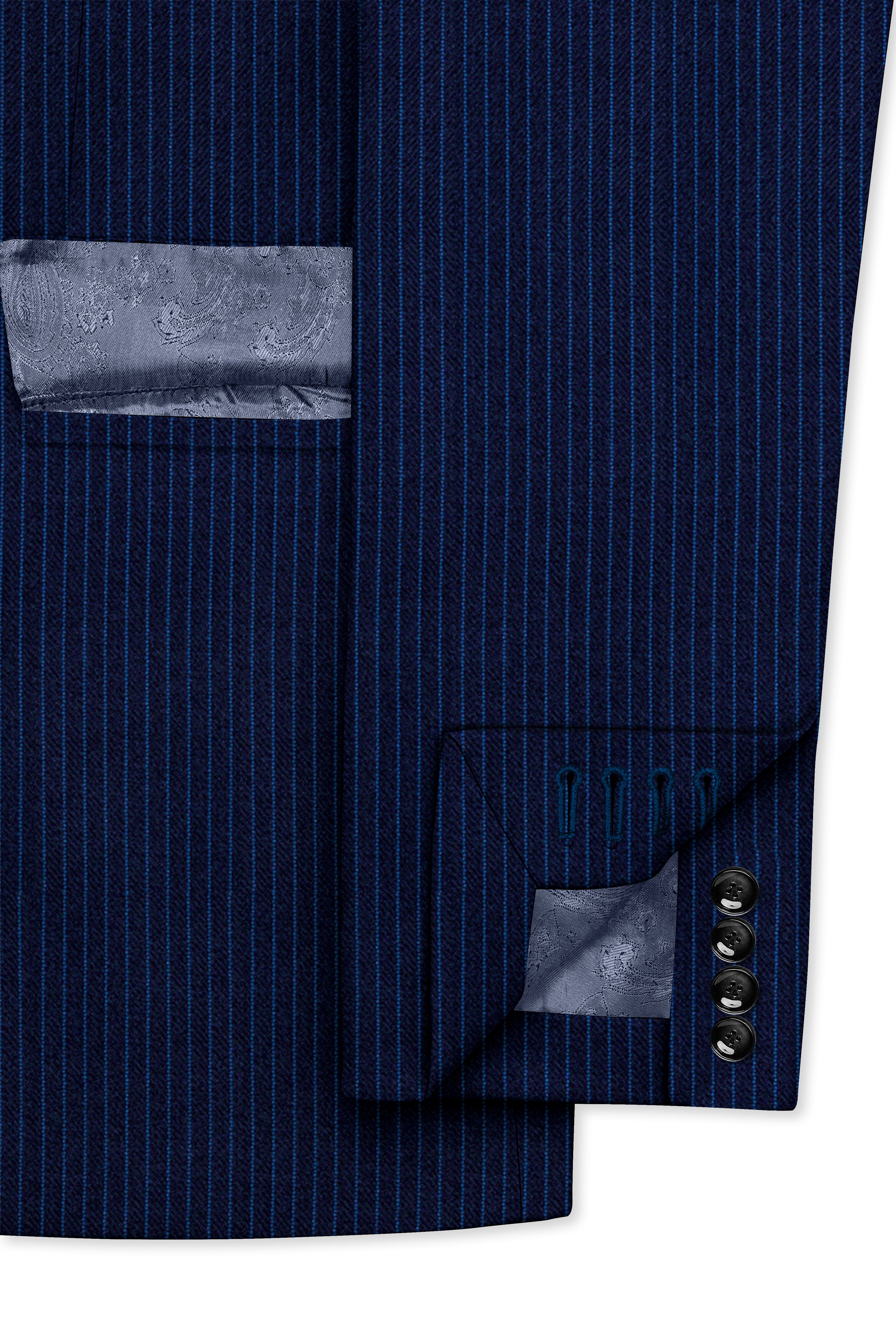 Midnight and Chambray blue Striped Woolrich Tuxedo Blazer