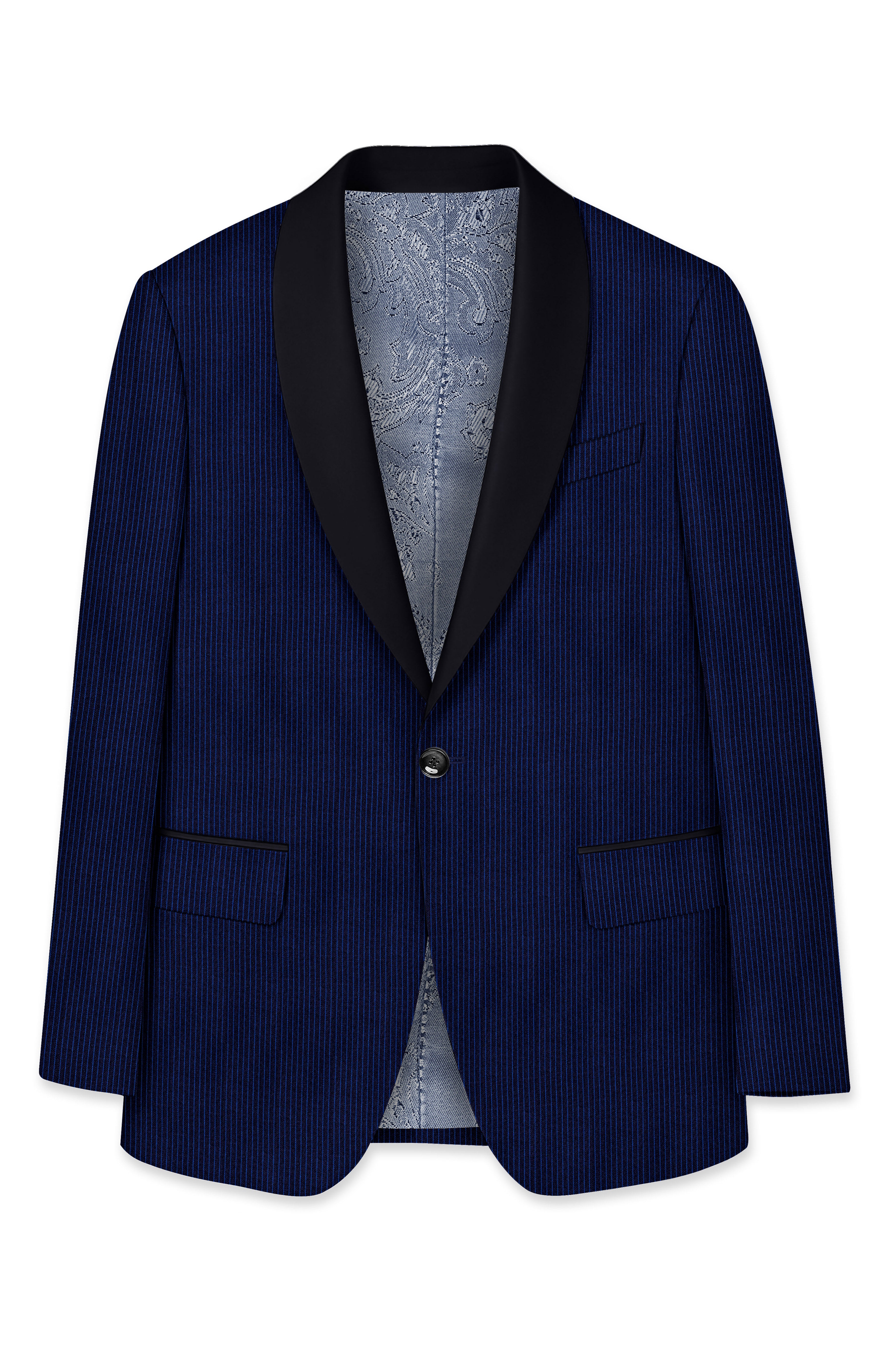 Midnight and Chambray blue Striped Woolrich Tuxedo Blazer