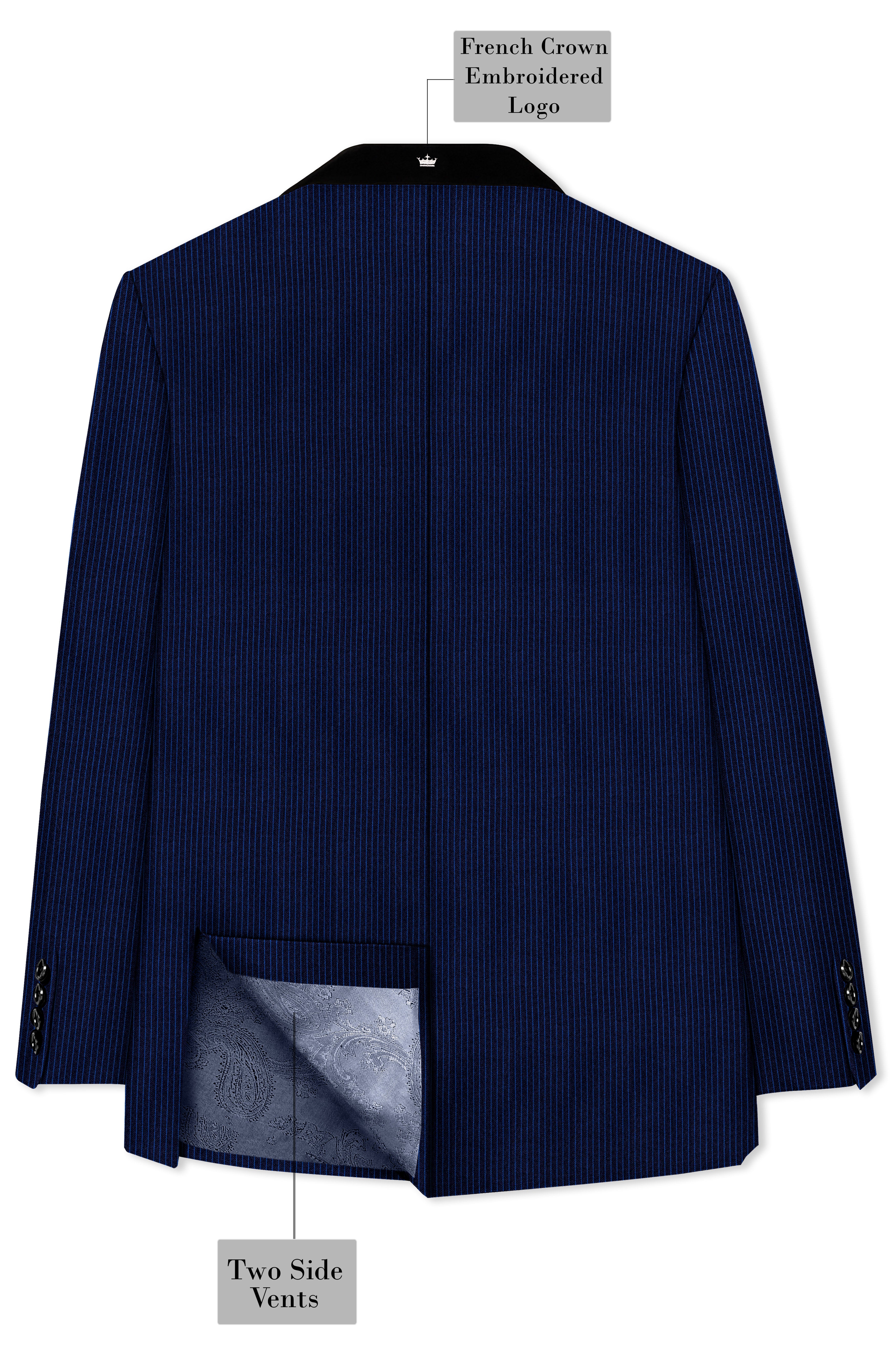 Midnight and Chambray blue Striped Woolrich Tuxedo Blazer