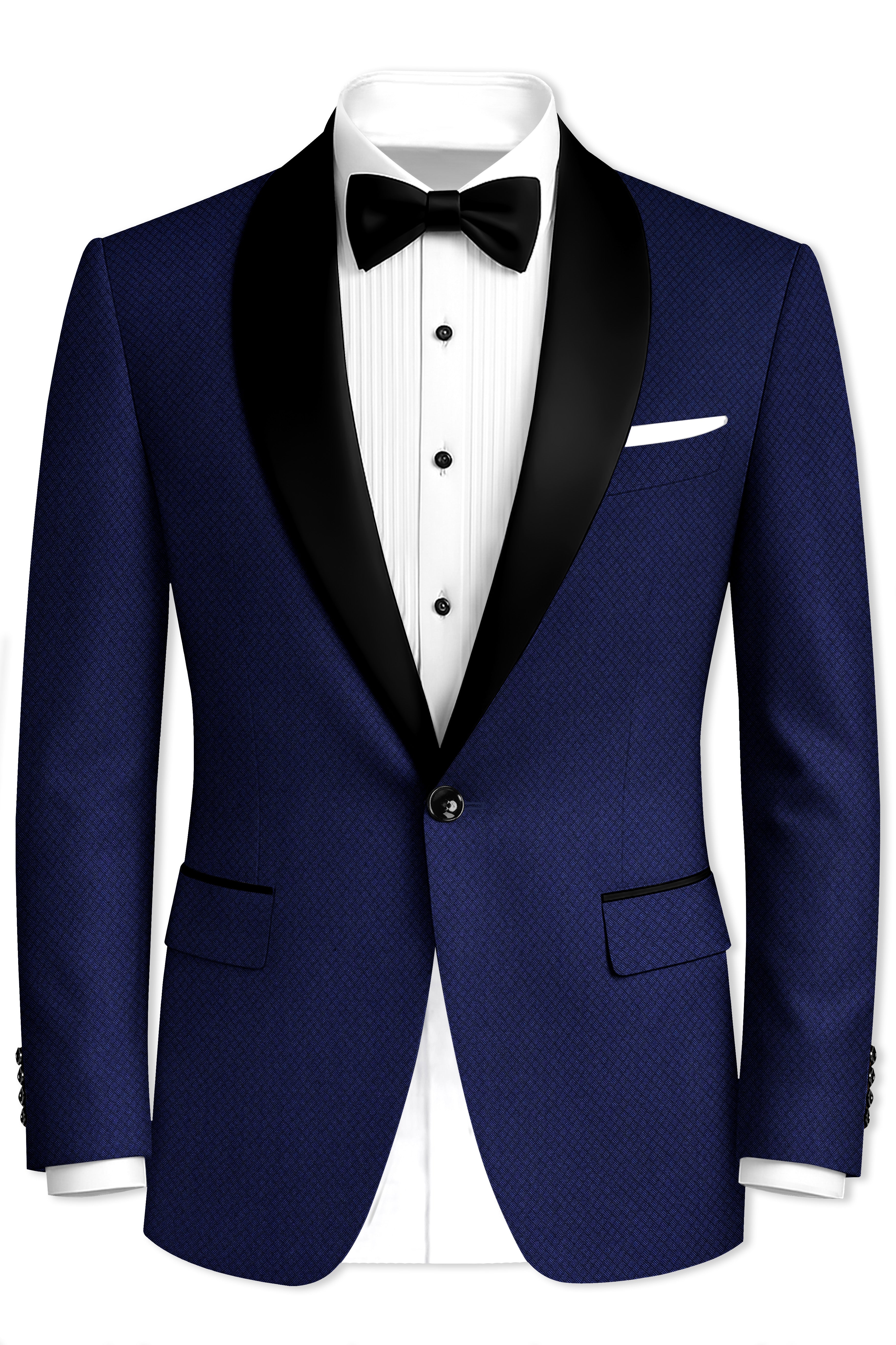 Port Gore Blue Subtle Textured Woolrich Tuxedo Blazer