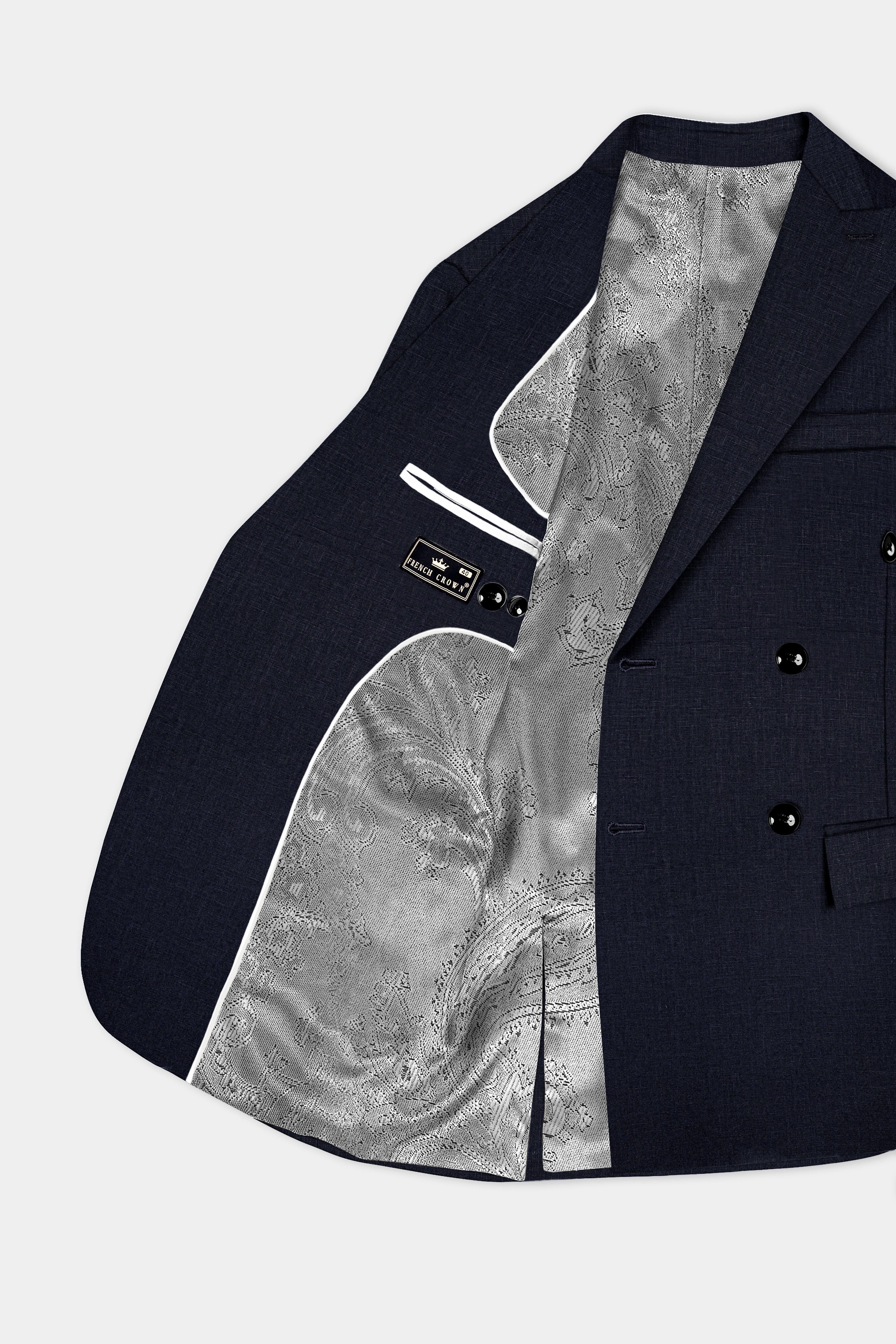 Outer Space Blue Double-Breasted Premium Cotton Blazer