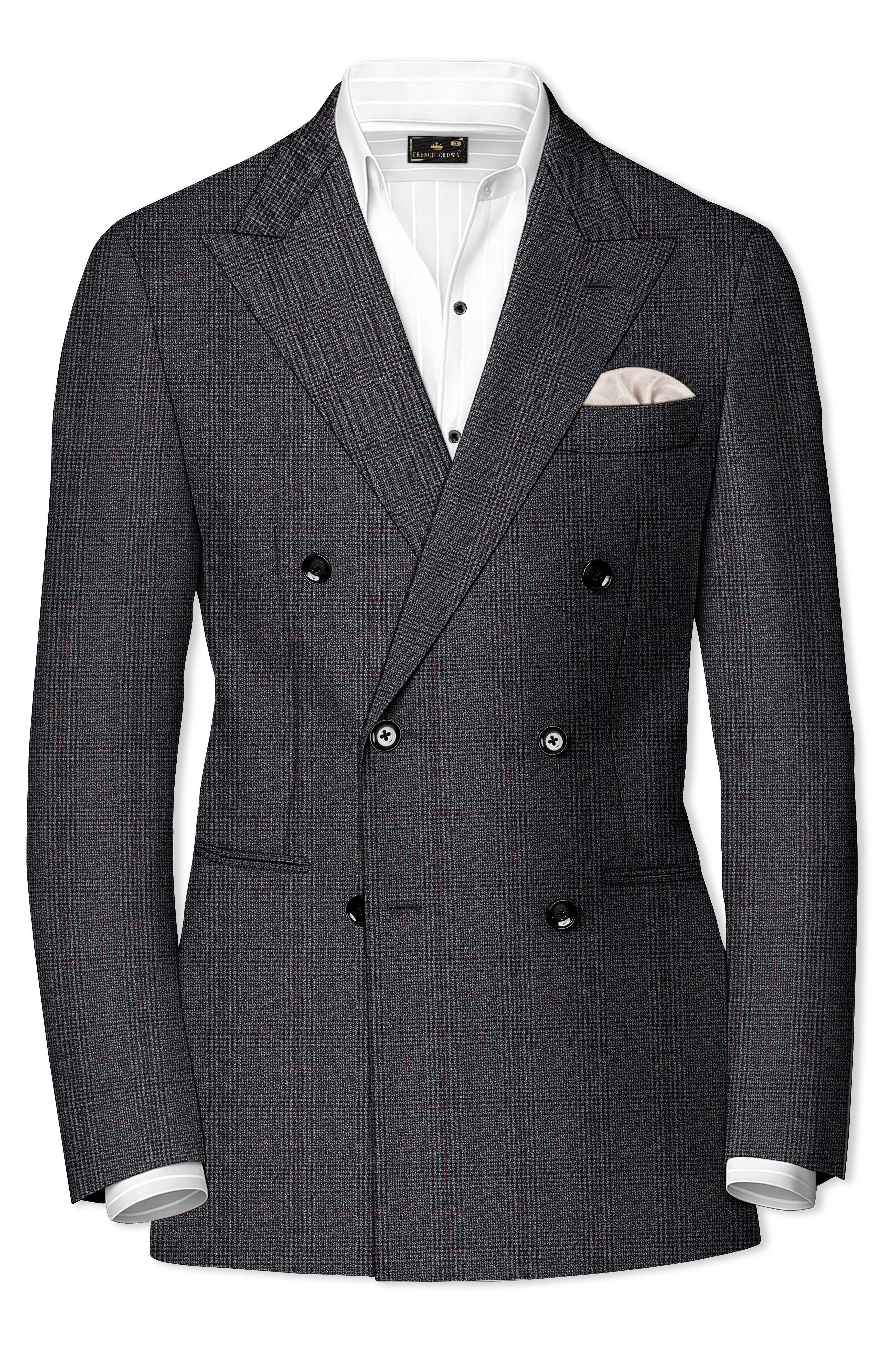 Scorpion Grey Subtle Plaid Double Breasted Wool Rich Blazer