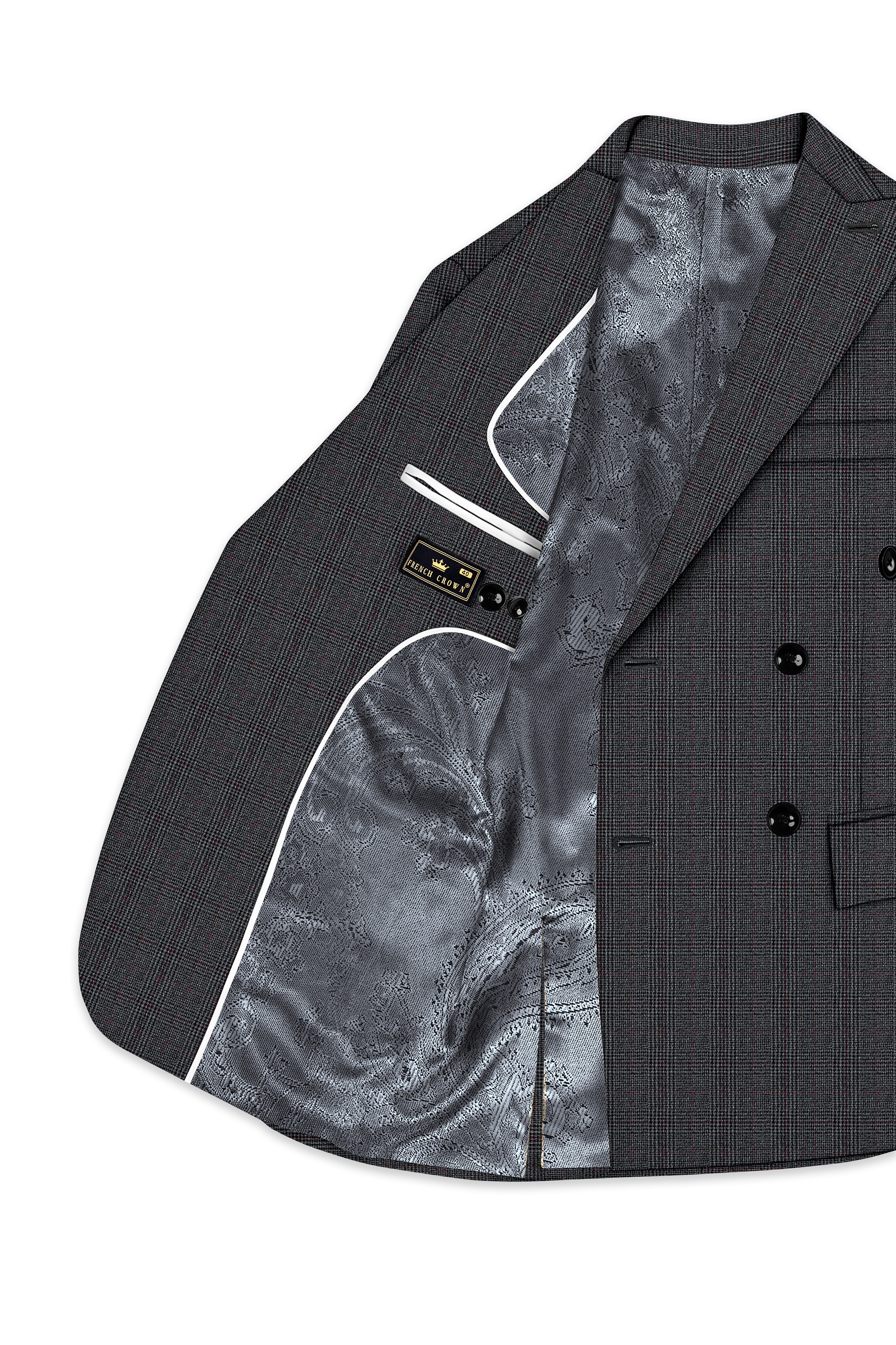 Scorpion Grey Subtle Plaid Double Breasted Wool Rich Blazer