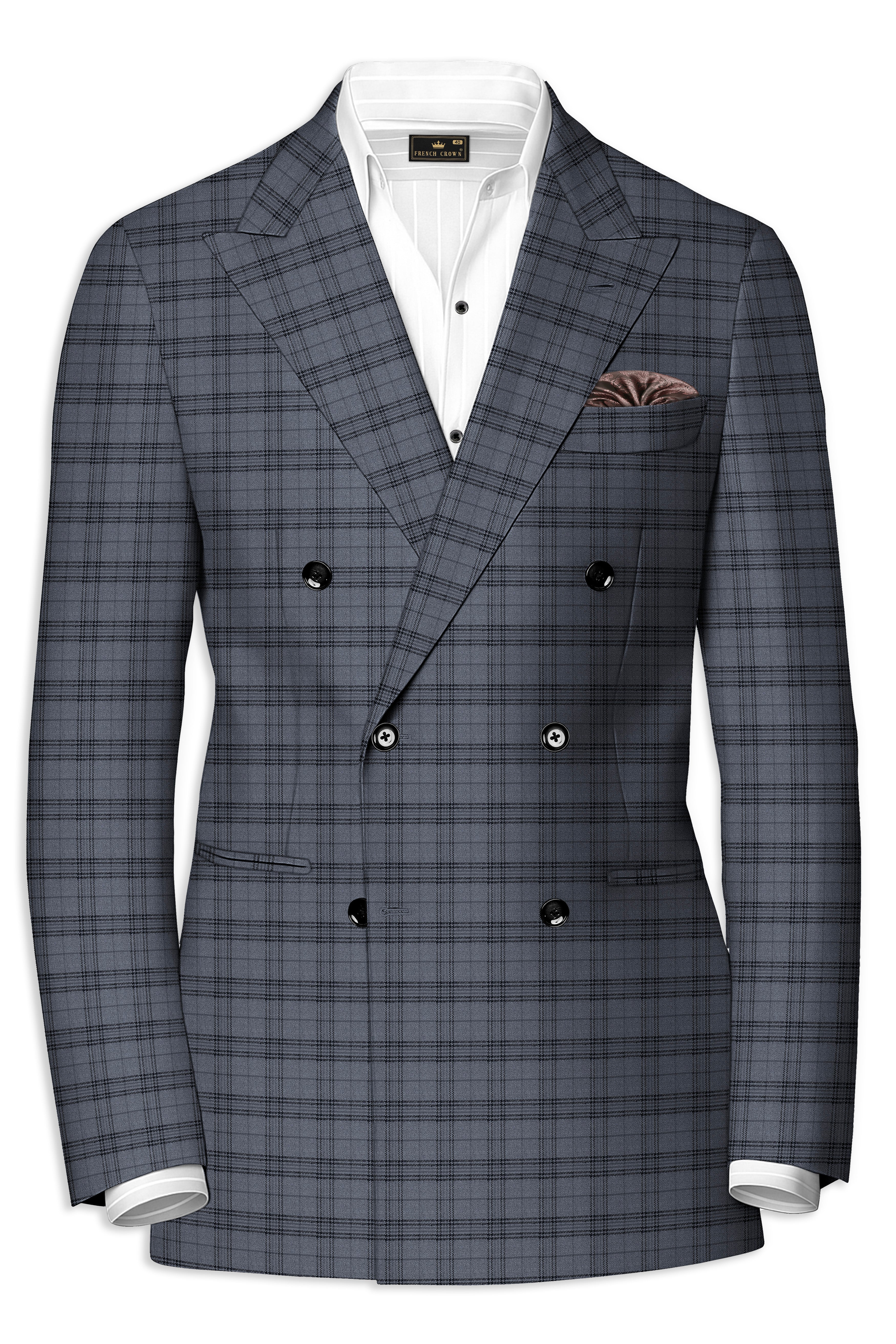 Masala Grey Plaid Double Breasted Wool Rich Blazer
