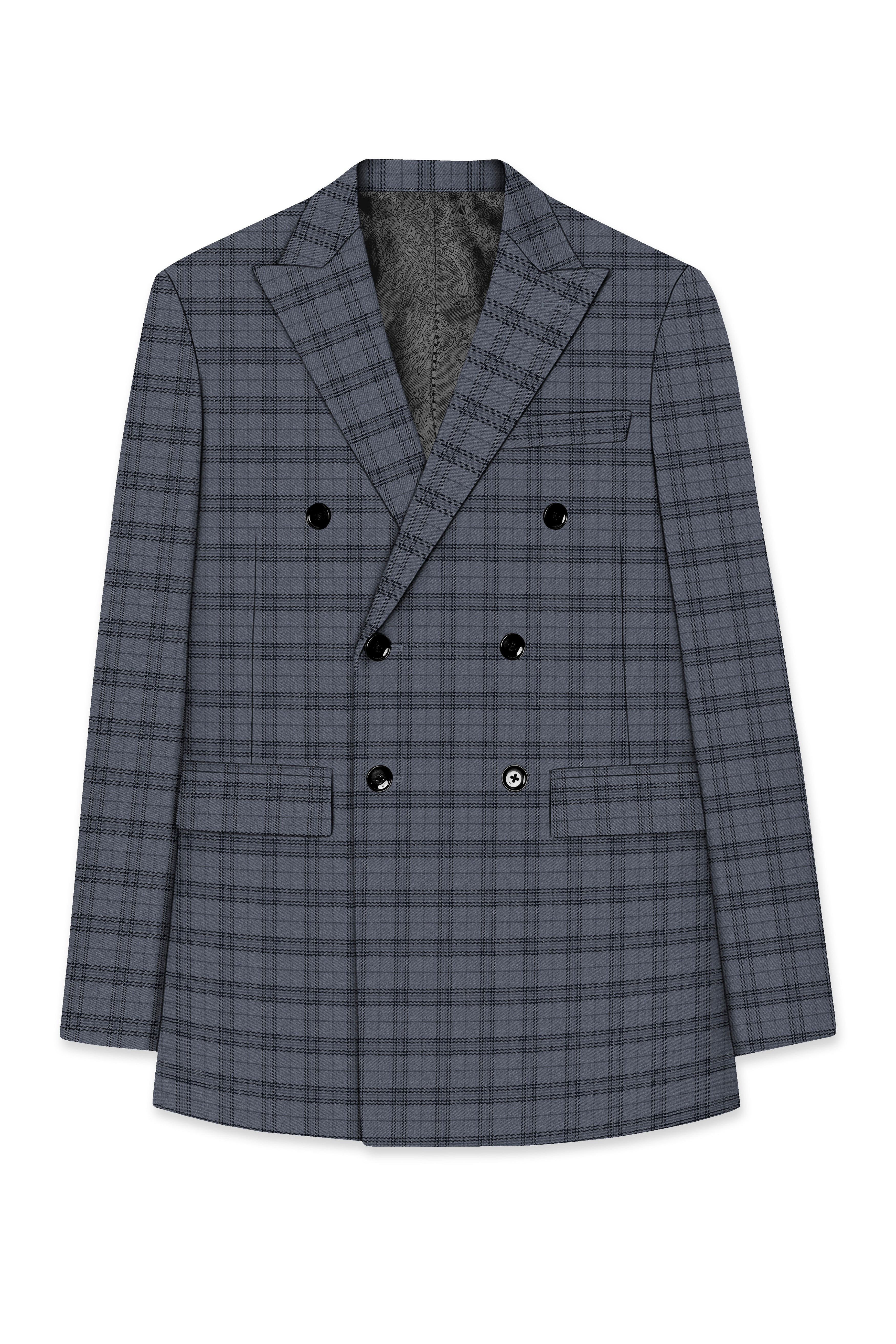 Masala Grey Plaid Double Breasted Wool Rich Blazer