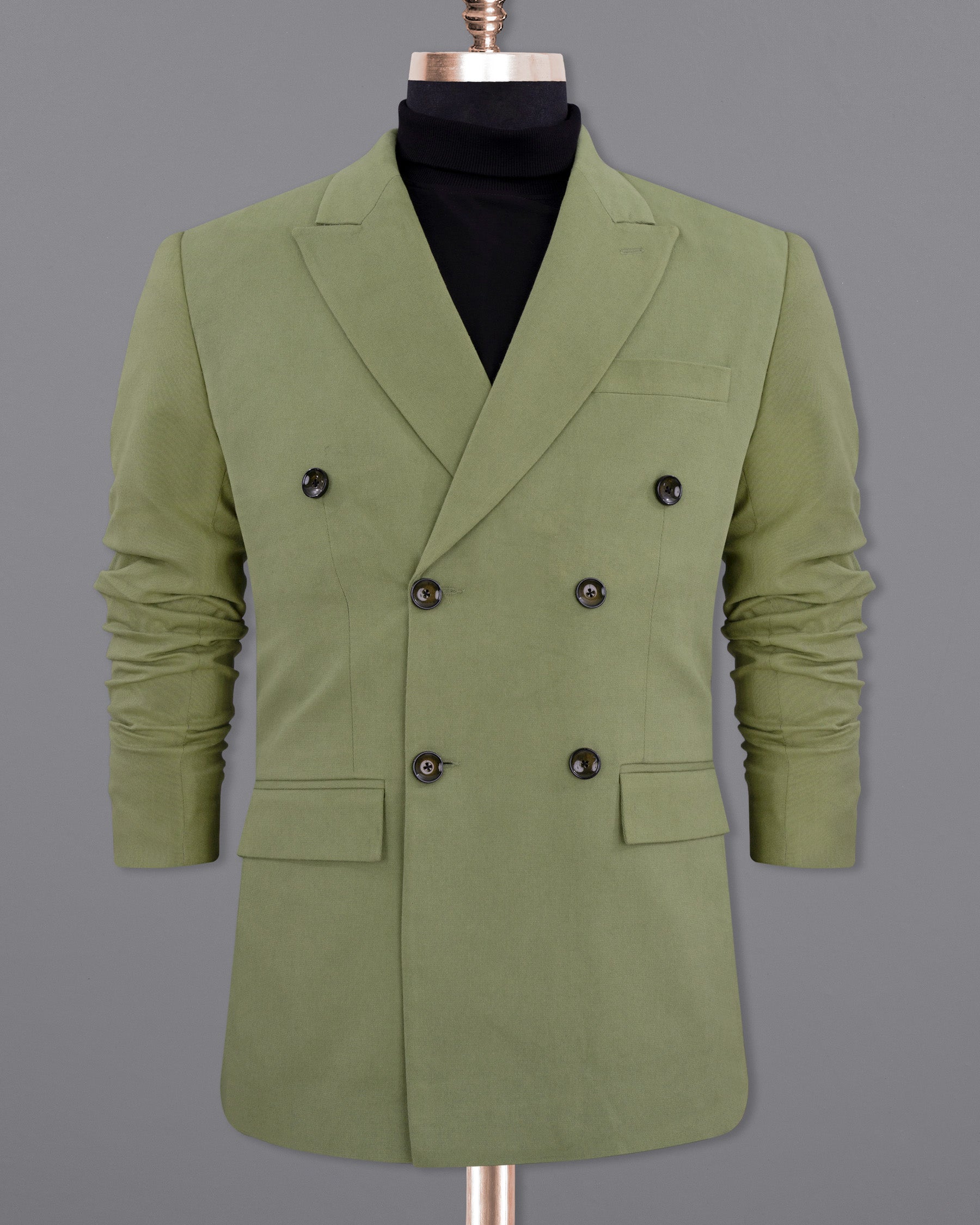 Kelp Green Heavyweight Double-Breasted Premium Cotton Blazer
