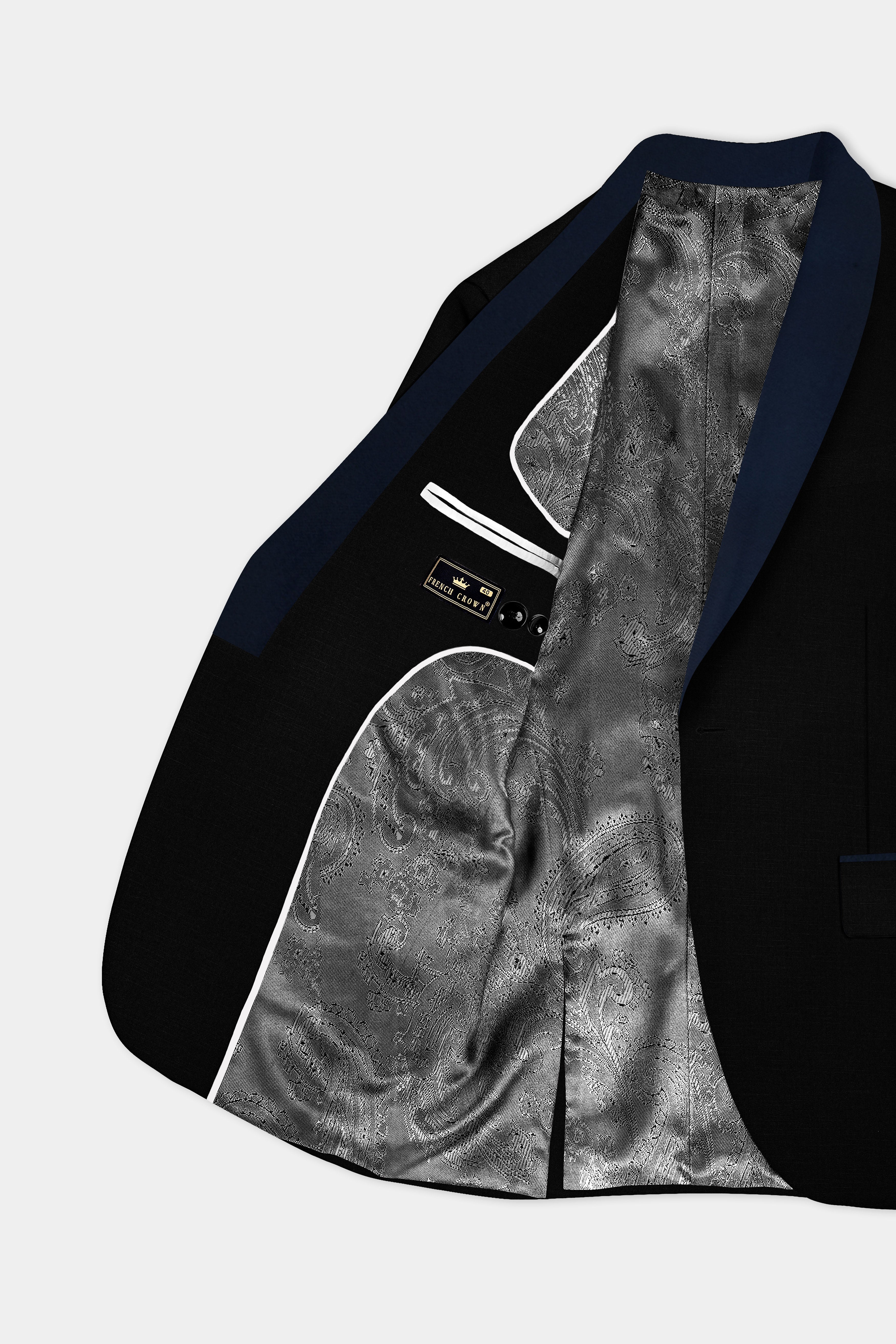 Jade Black Stretchable Subtle Sheen with Blue lapel Tuxedo Blazer