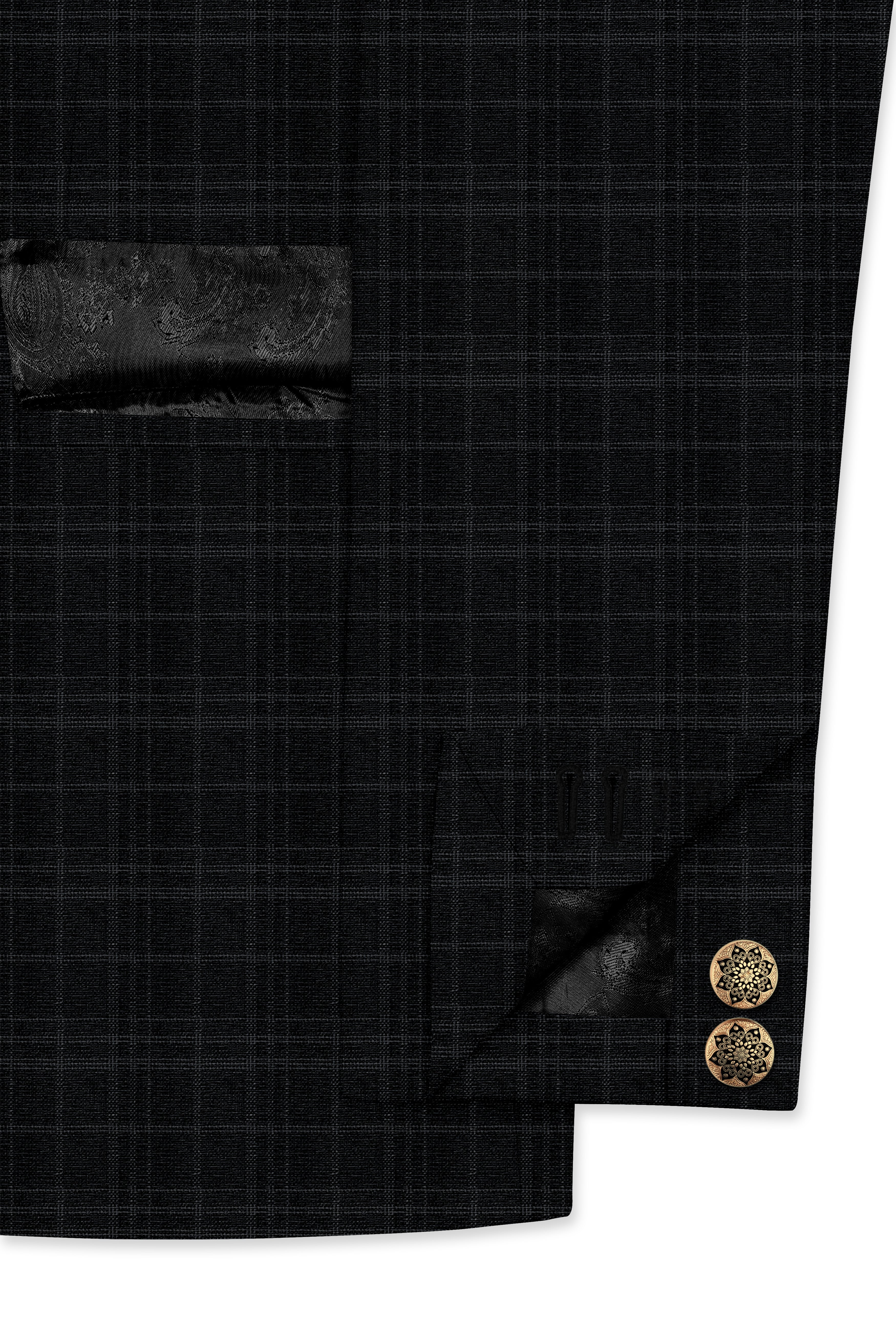 Star Dust and Shark Grey Plaid Cross Placket Bandhgala Wool rich Blazer