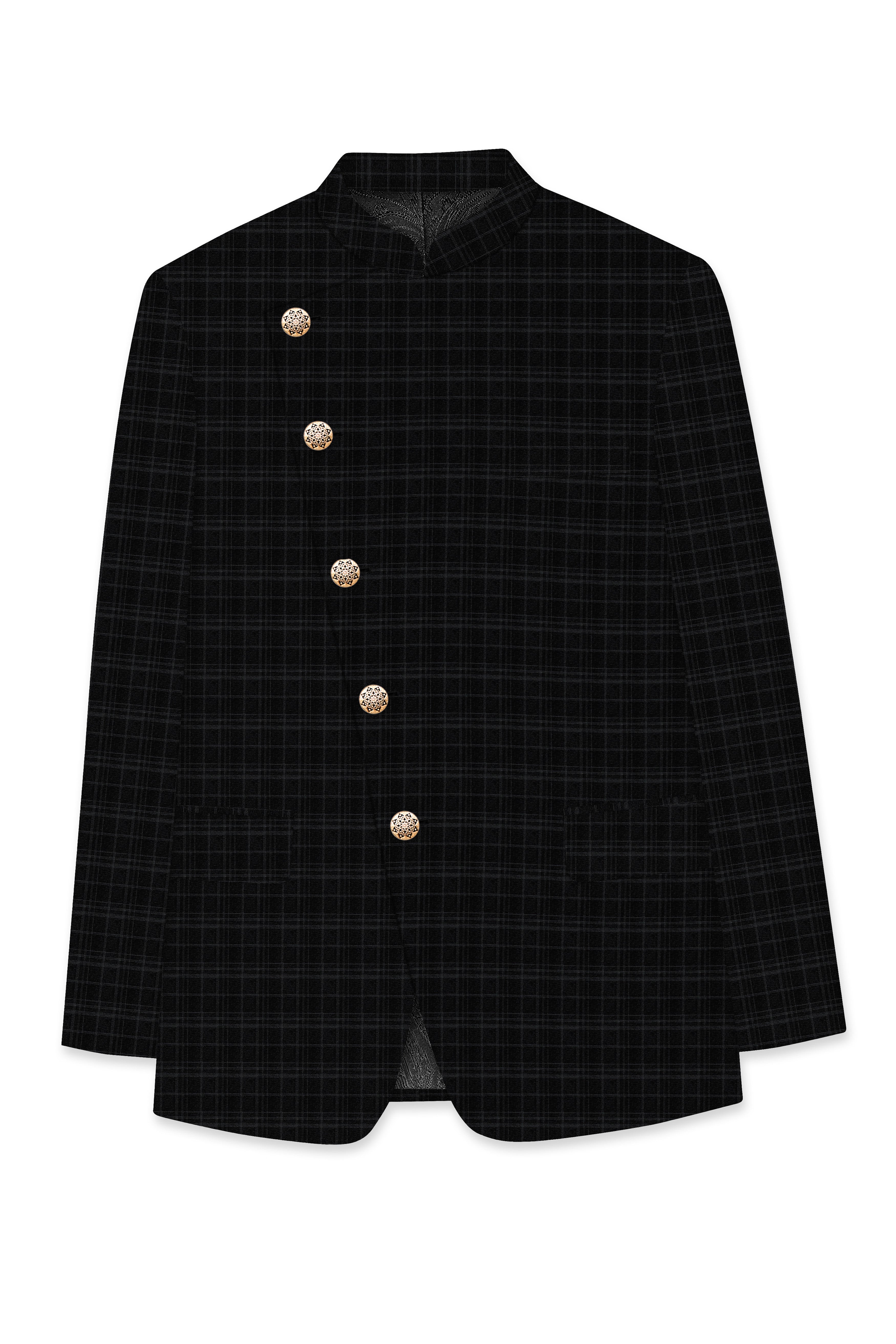 Star Dust and Shark Grey Plaid Cross Placket Bandhgala Wool rich Blazer