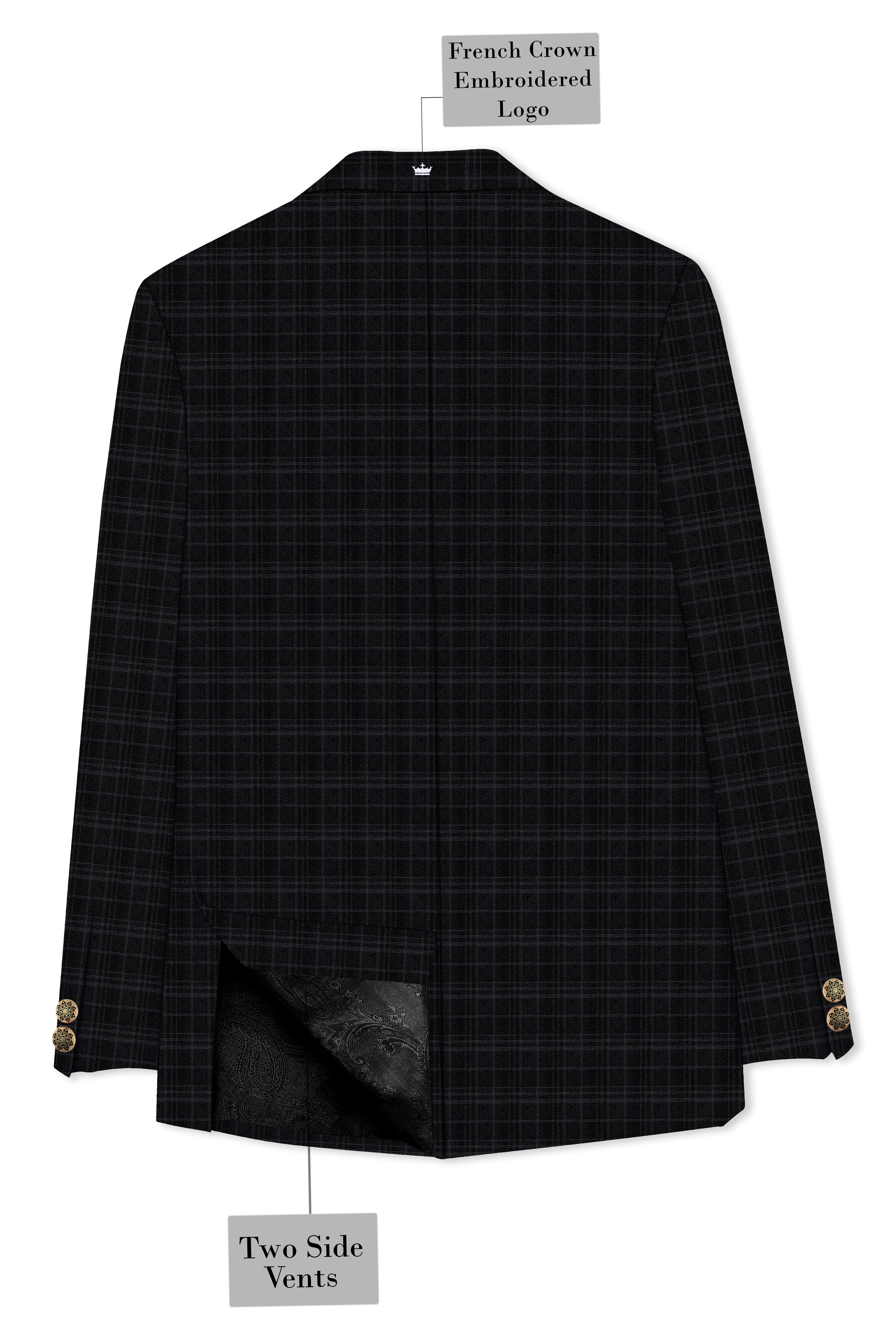Star Dust and Shark Grey Plaid Cross Placket Bandhgala Wool rich Blazer