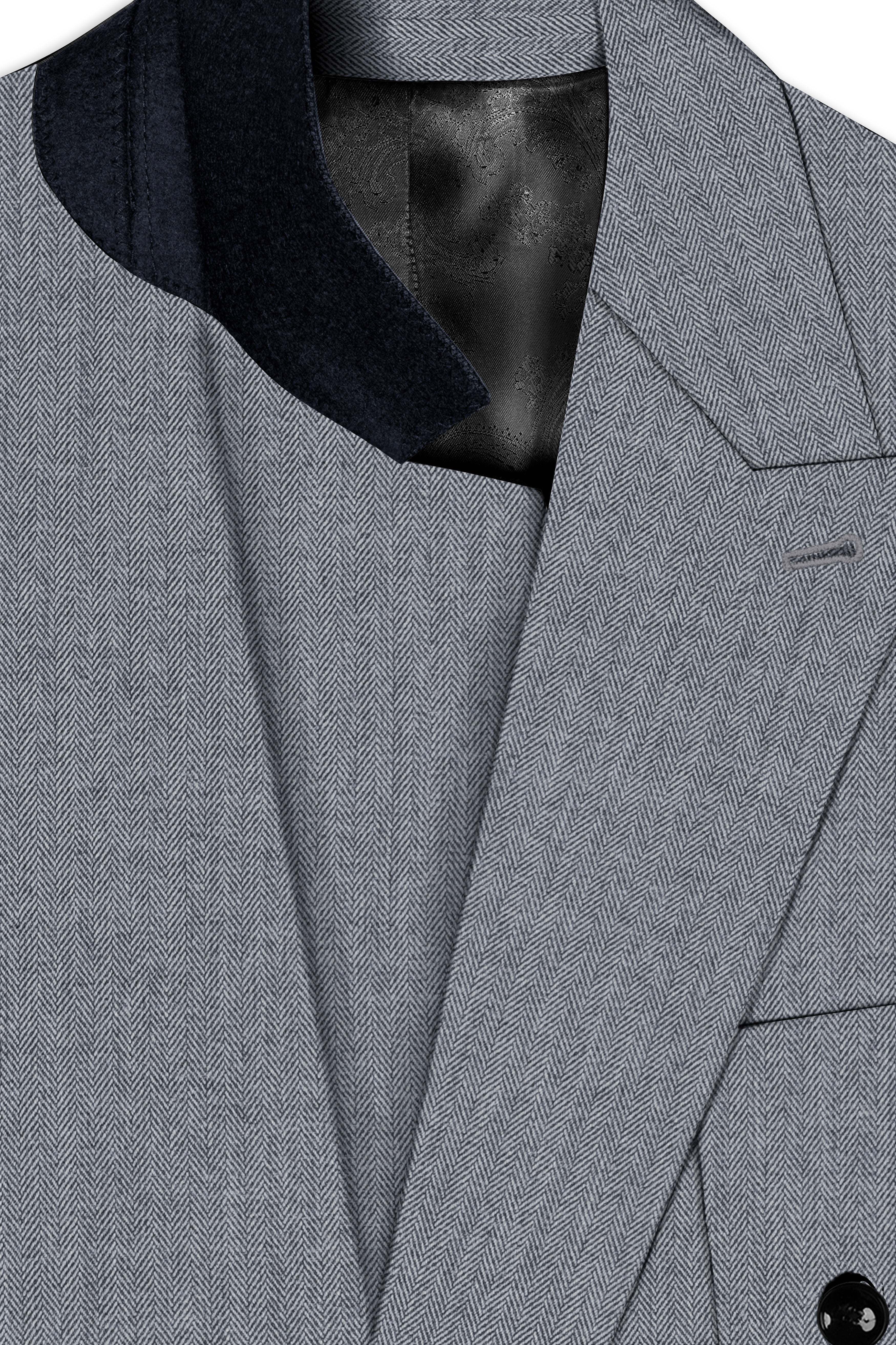 Spun Pearl Grey Herringbone Double-breasted Premium Cotton Sports Blazer
