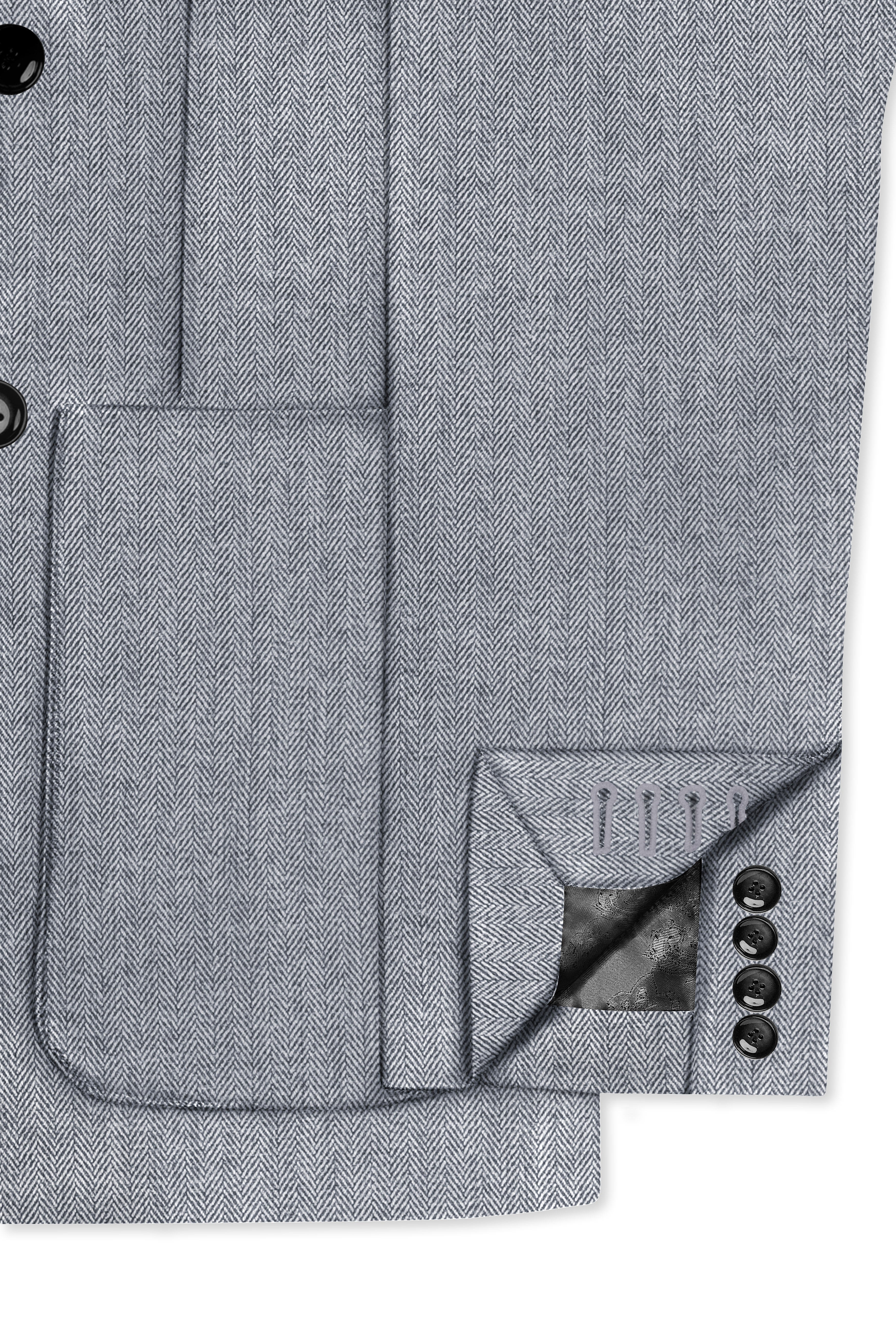 Spun Pearl Grey Herringbone Double-breasted Premium Cotton Sports Blazer