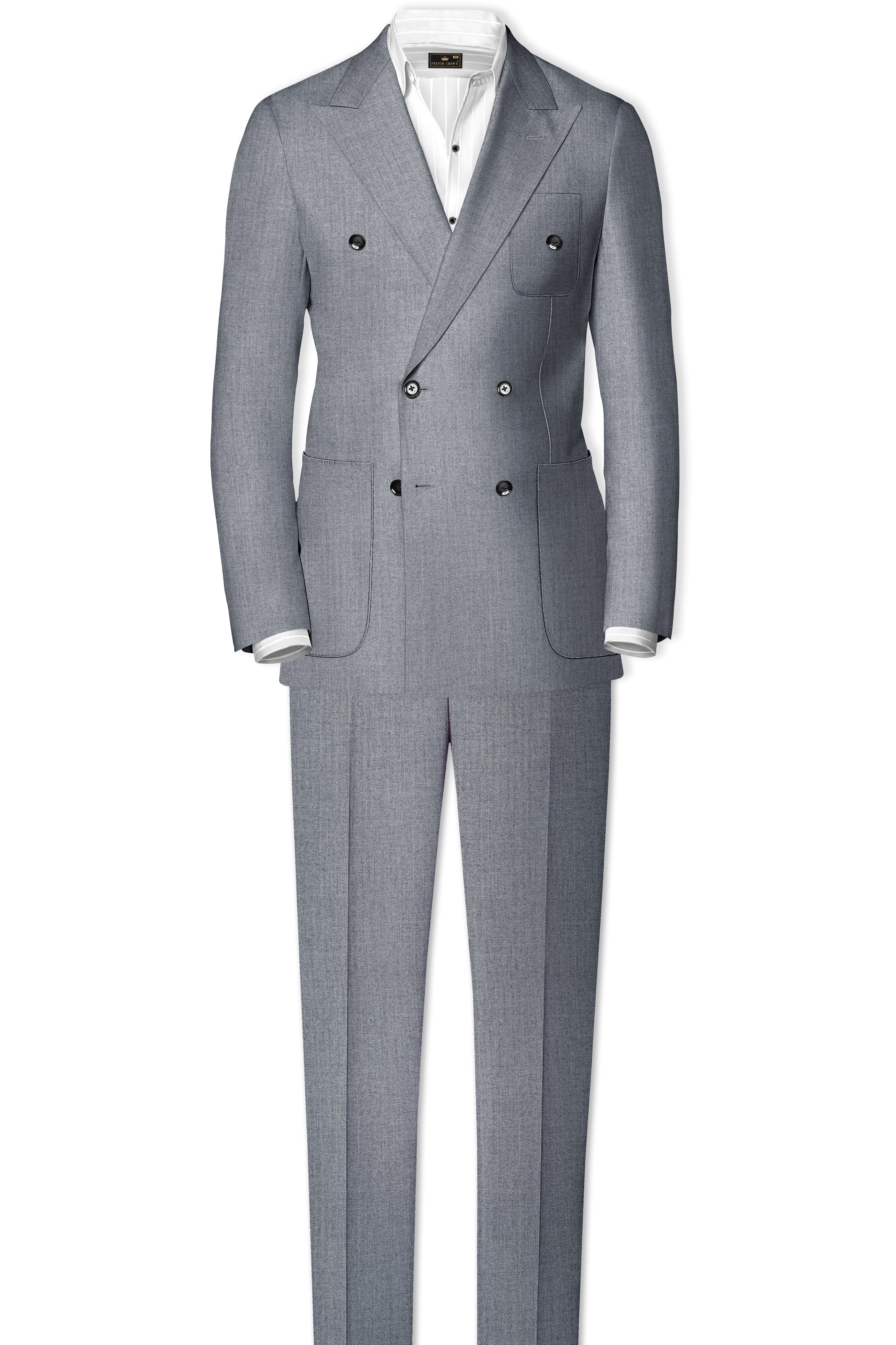 Spun Pearl Grey Herringbone Double-breasted Premium Cotton Sports Blazer