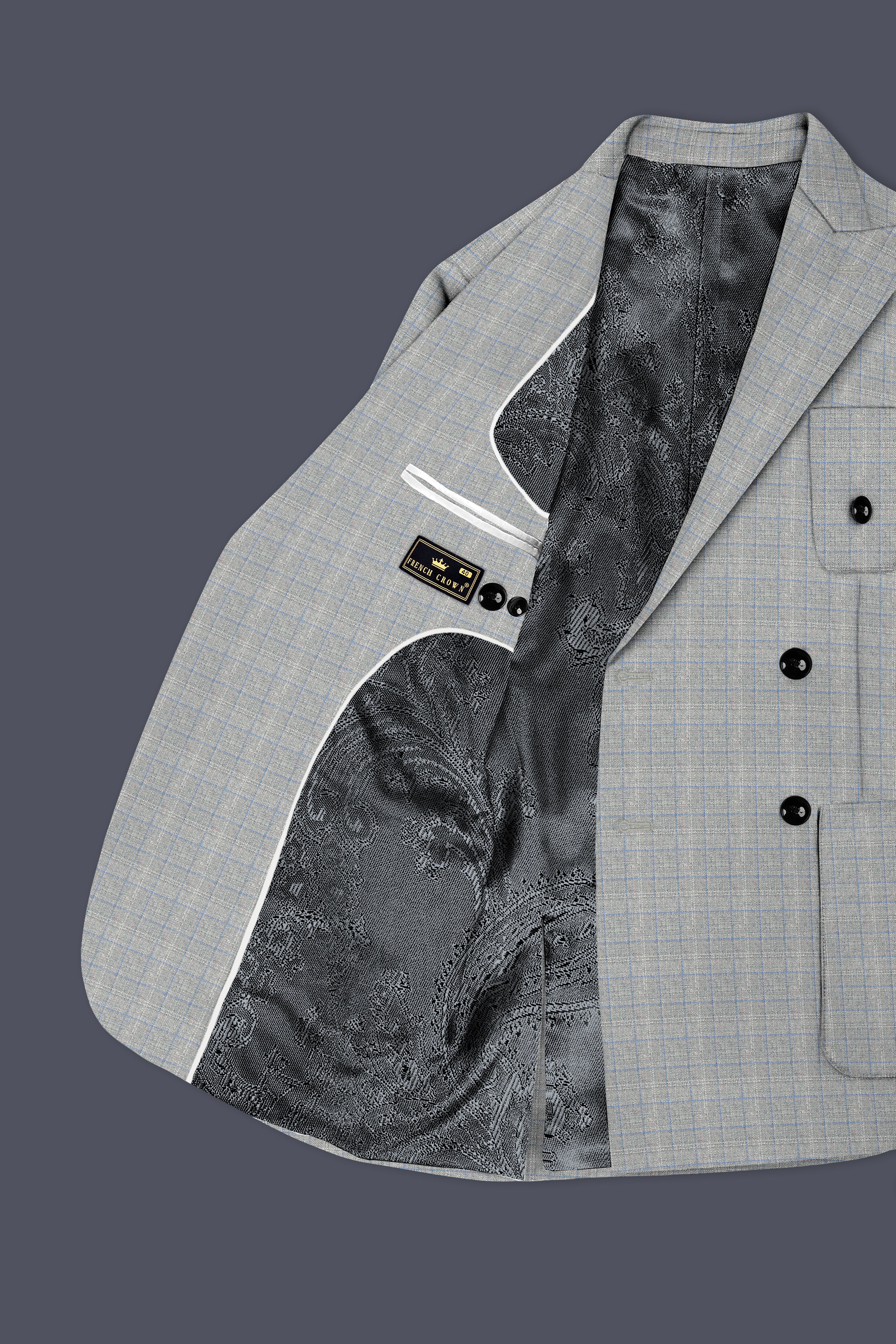 Pale Slate Plaid Double-breasted Woolrich Sports Blazer