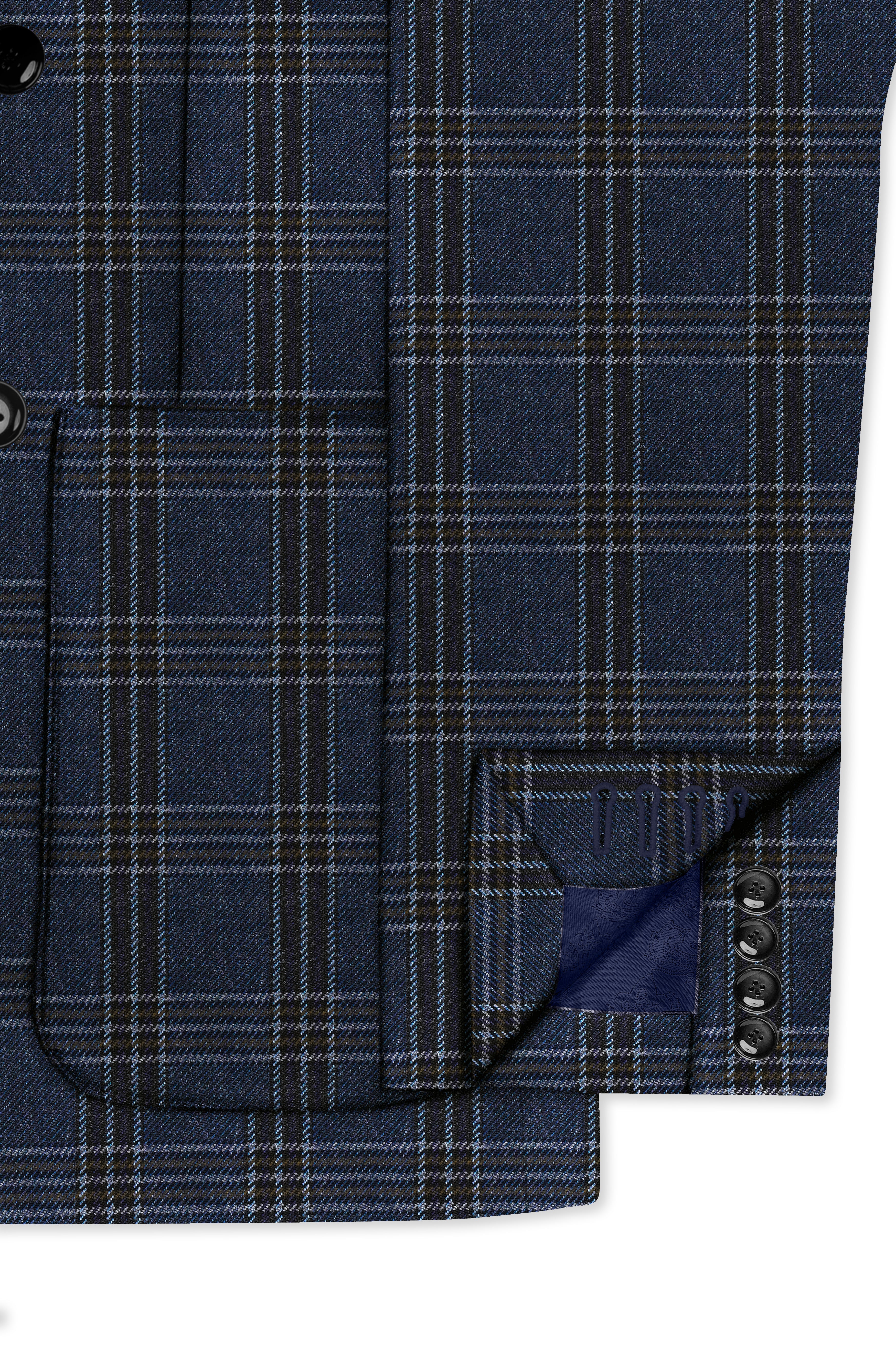 Licorice Blue Plaid heavyweight tweed Wool Rich Double Breasted Blazer