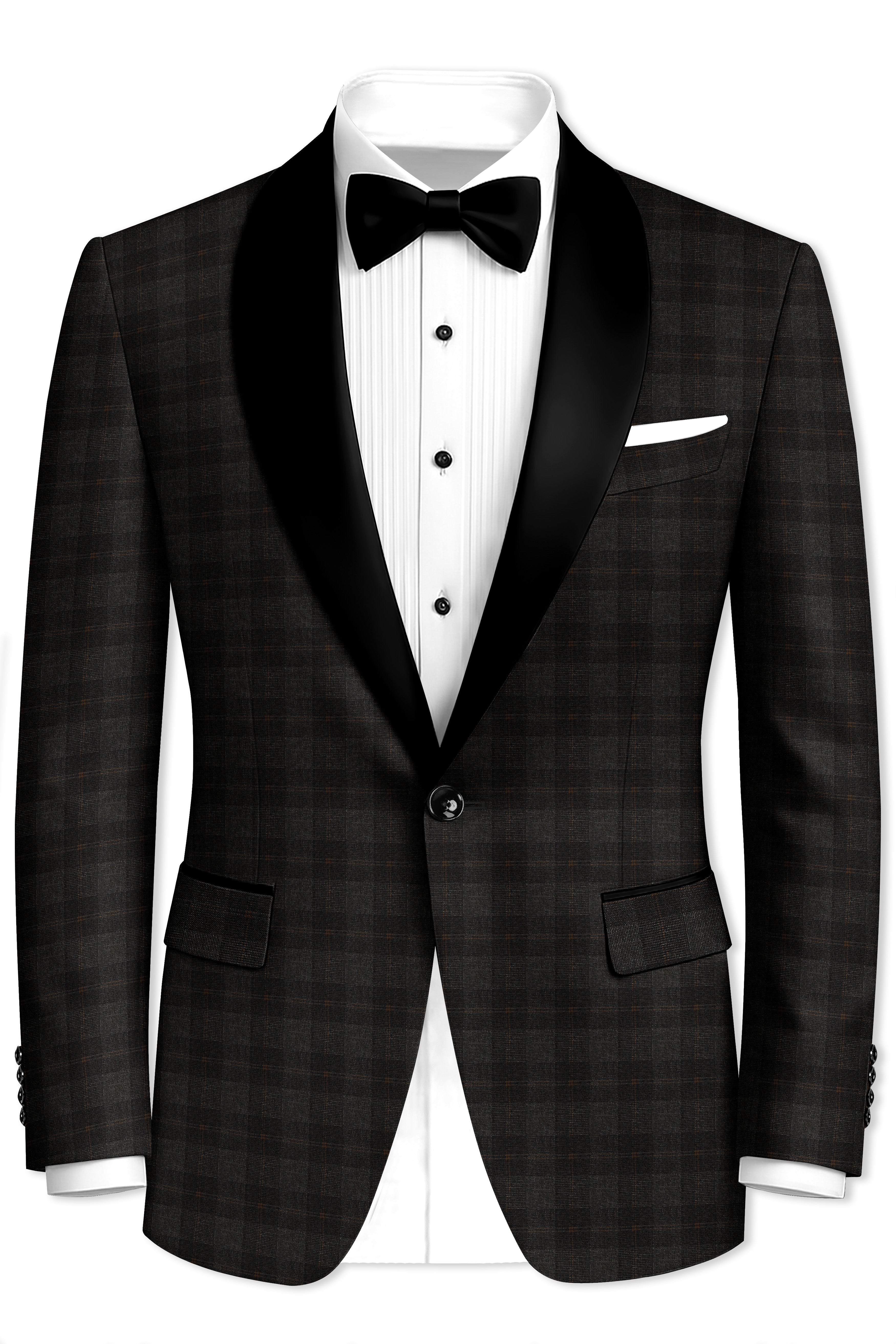 Thunder and Spice Brown Plaid Wool Rich Tuxedo Blazer