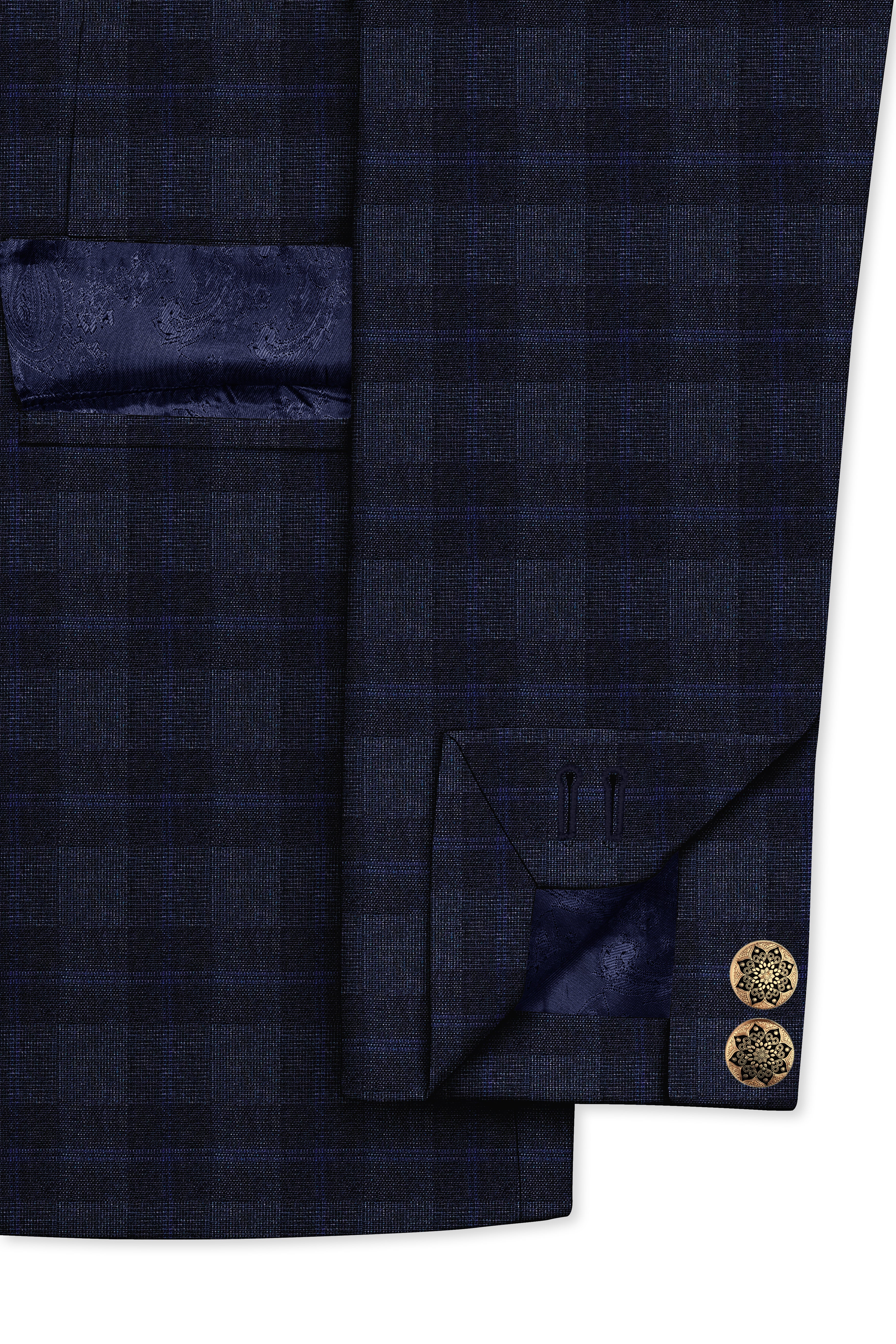 Bastille Grey Plaid Wool Rich Cross Placket Bandhgala Blazer