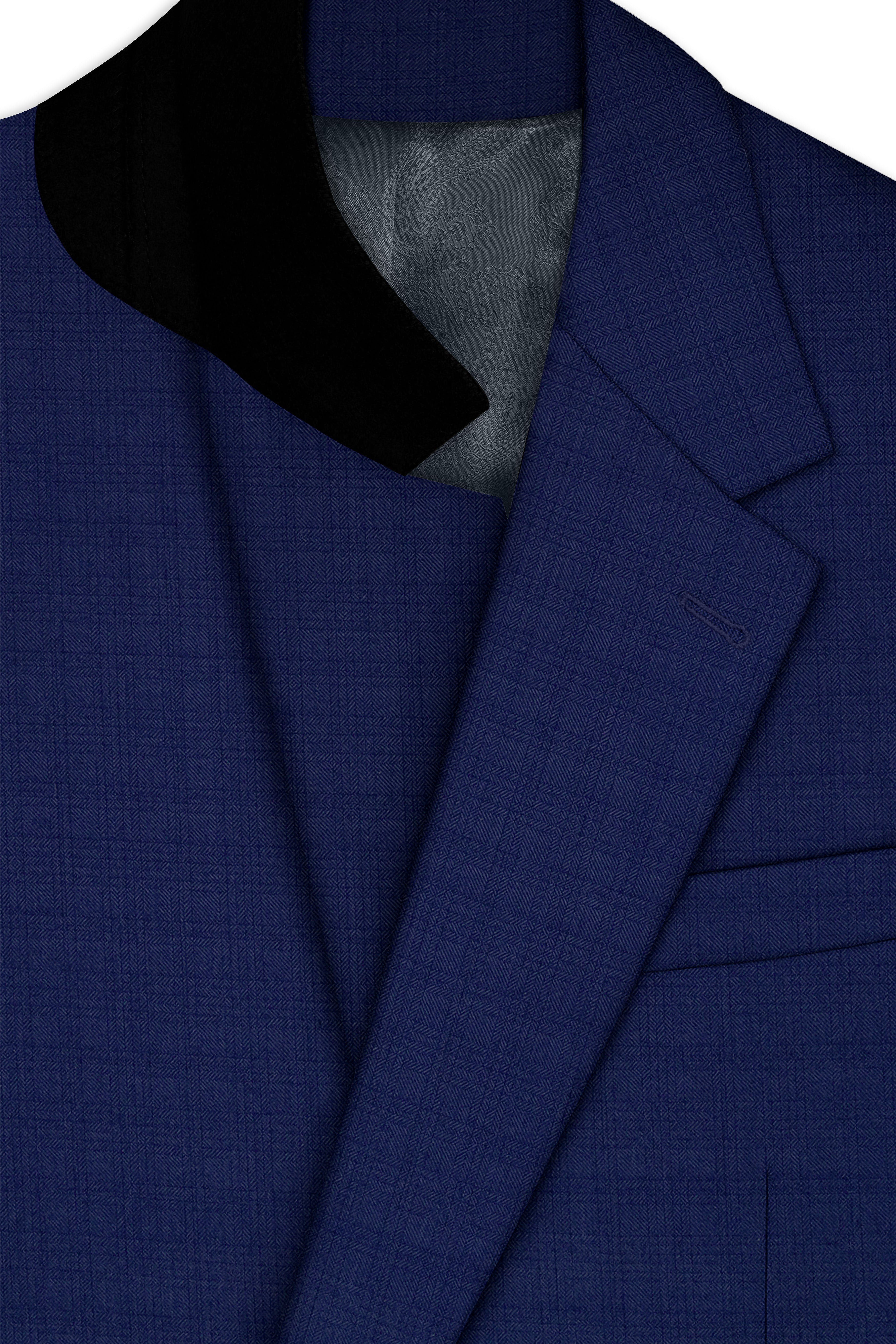 Bluvoro-Space Blue Textured Wool Rich Single Breasted Blazer