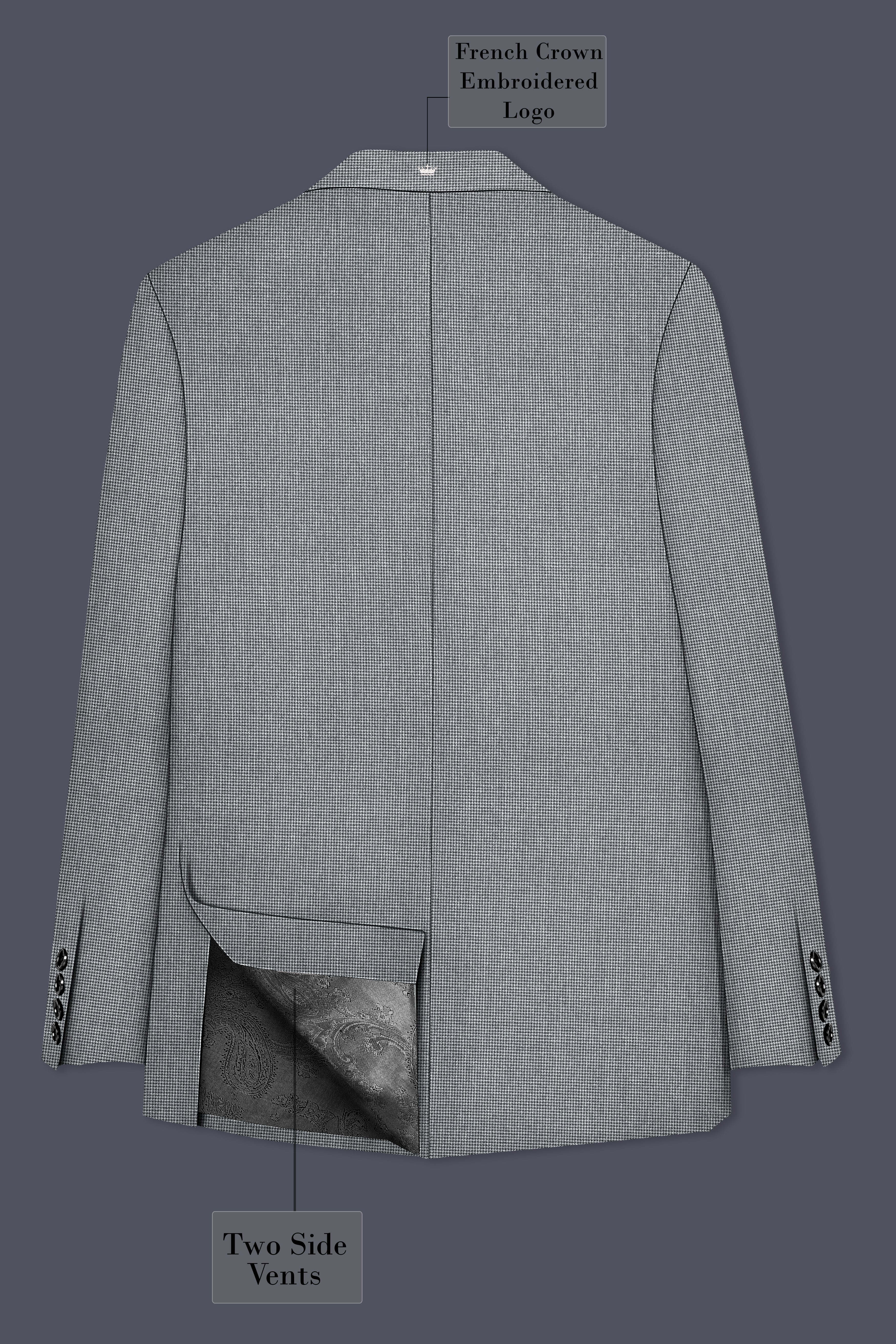 Mountain Mist Gray Houndstooth Wool Rich Double Breasted Blazer
