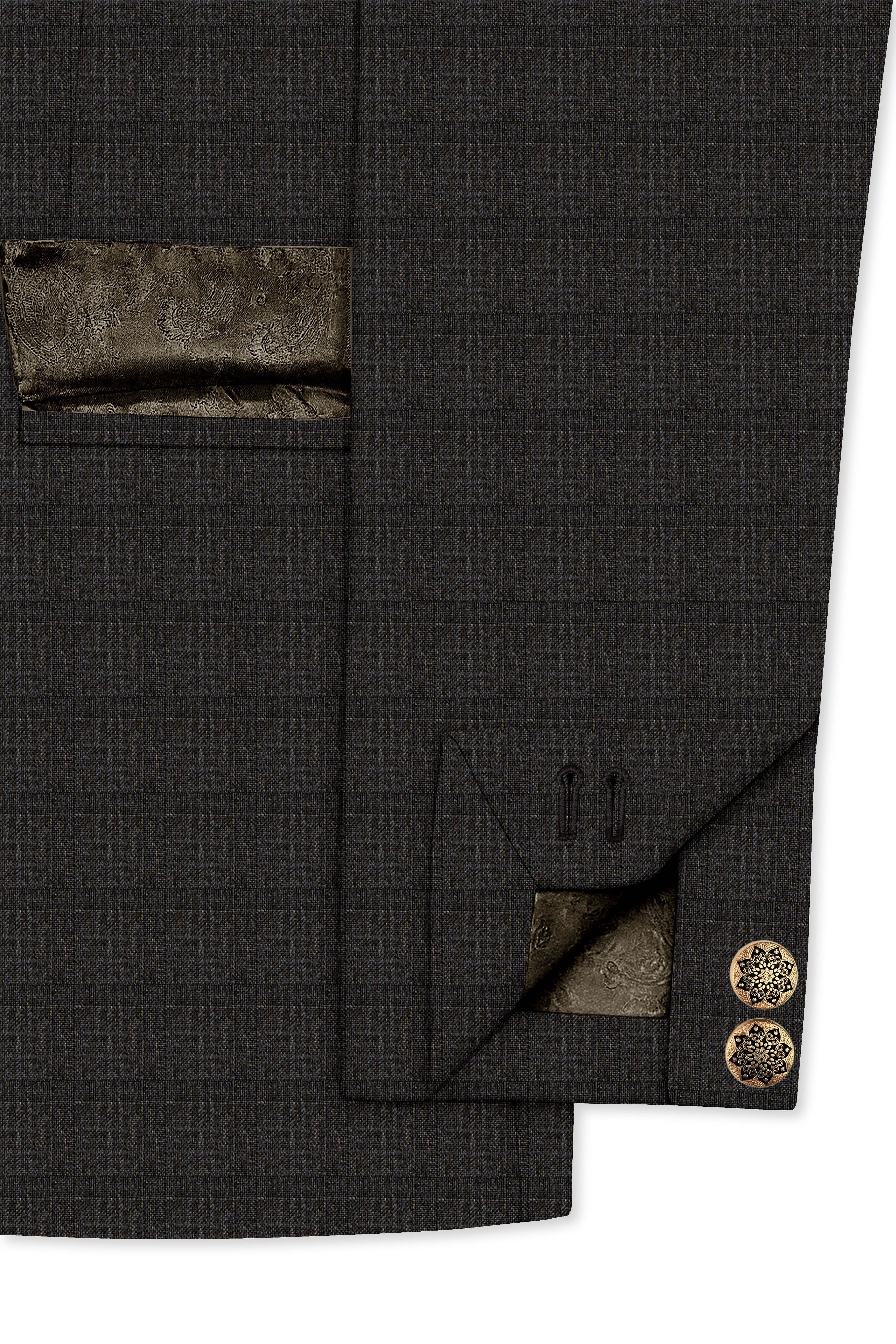 Armadillo Brown subtle windowpane Cross Placket Wool Rich Bandhgala Blazer