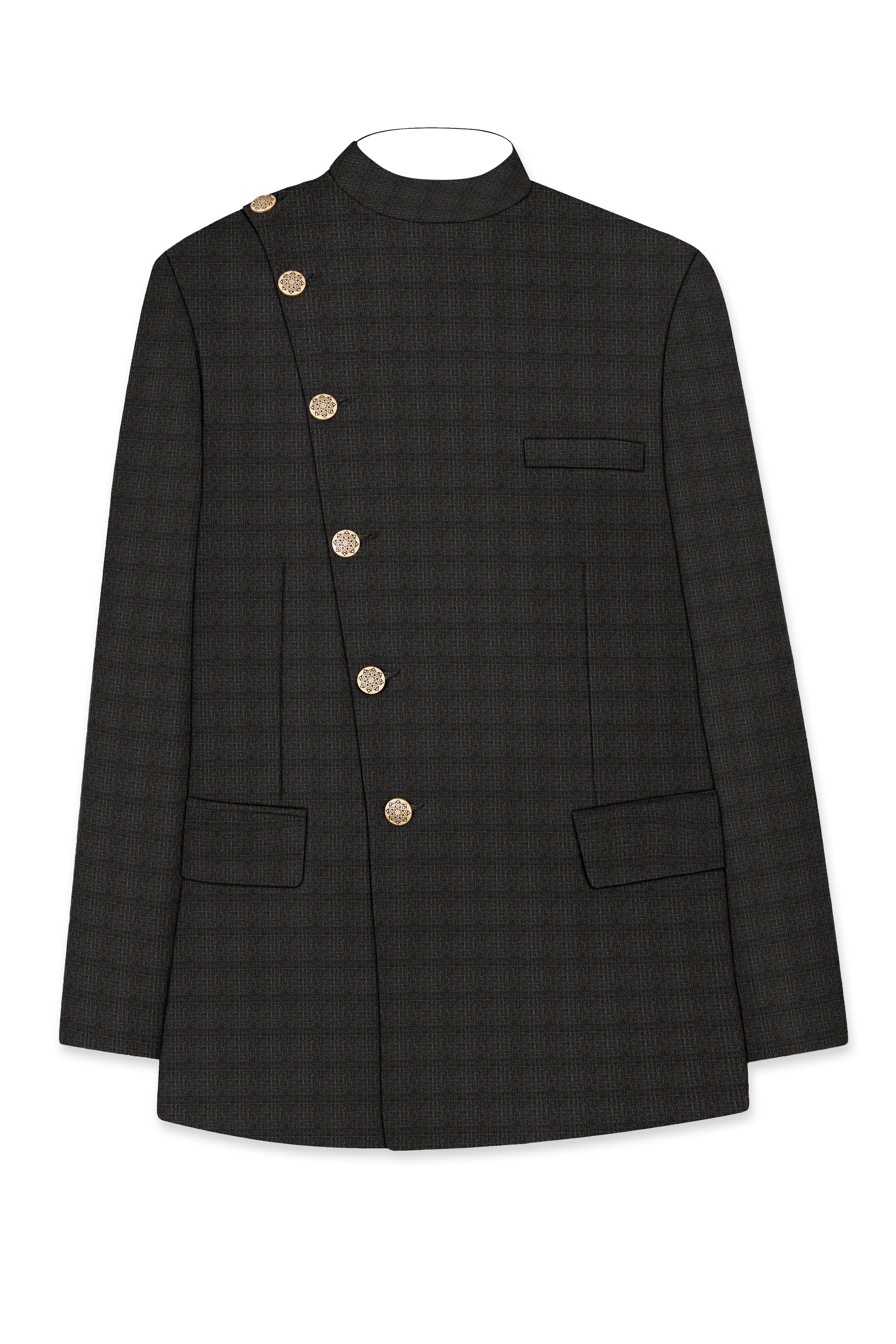 Armadillo Brown subtle windowpane Cross Placket Wool Rich Bandhgala Blazer