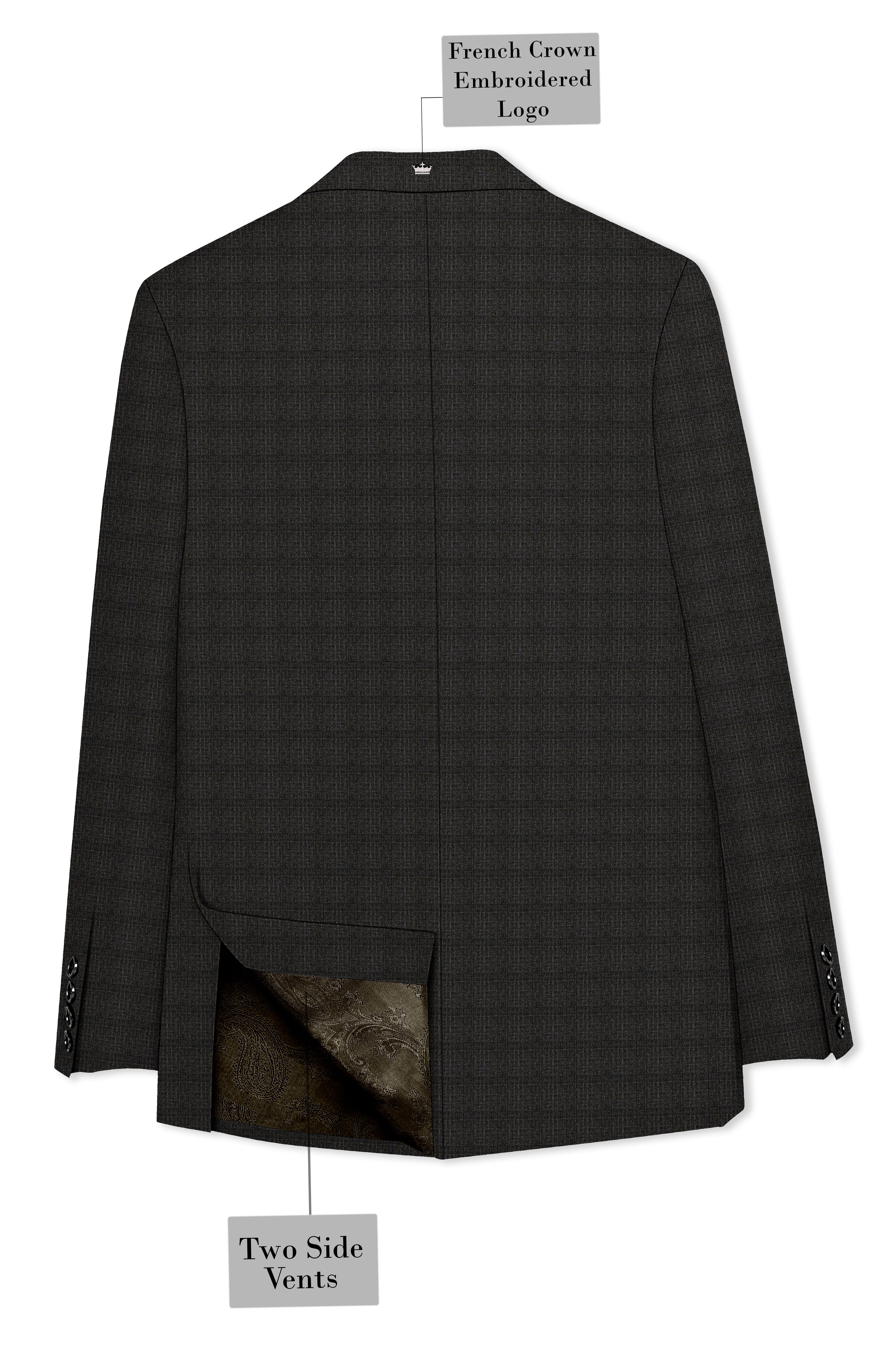 Armadillo Brown subtle windowpane Cross Placket Wool Rich Bandhgala Blazer