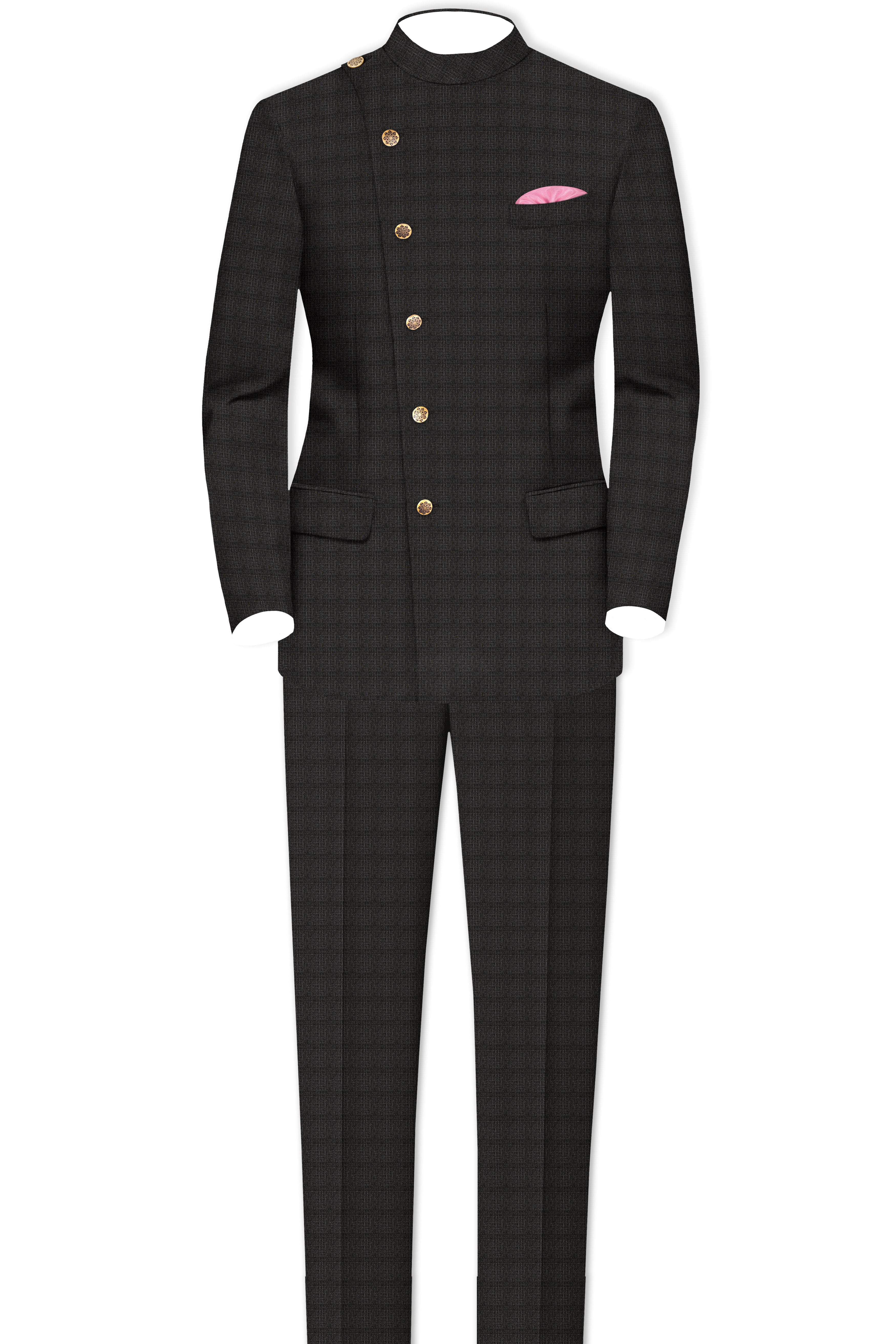 Armadillo Brown subtle windowpane Cross Placket Wool Rich Bandhgala Blazer