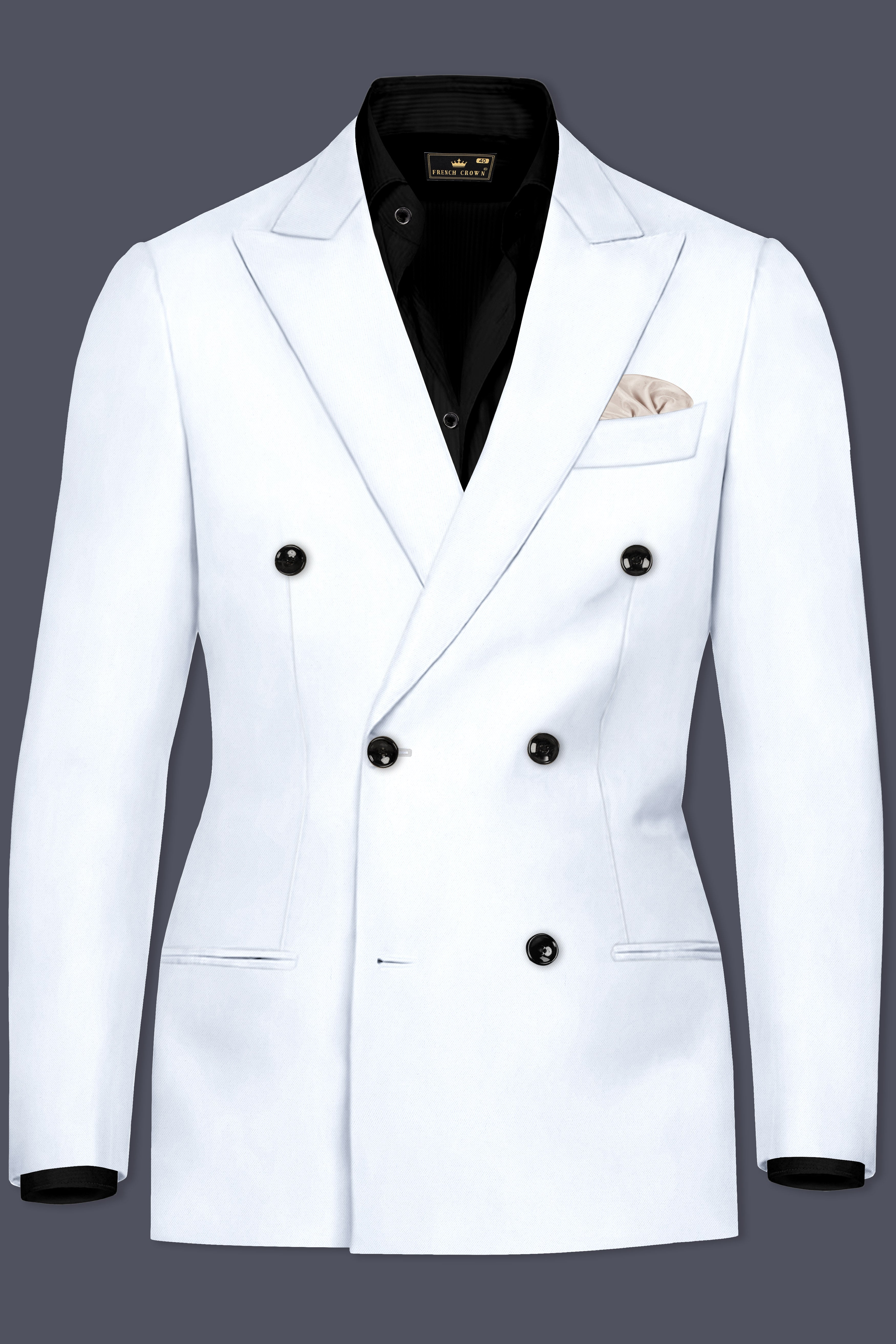 Bright White Stretchable Subtle Sheen Double Breasted Blazer