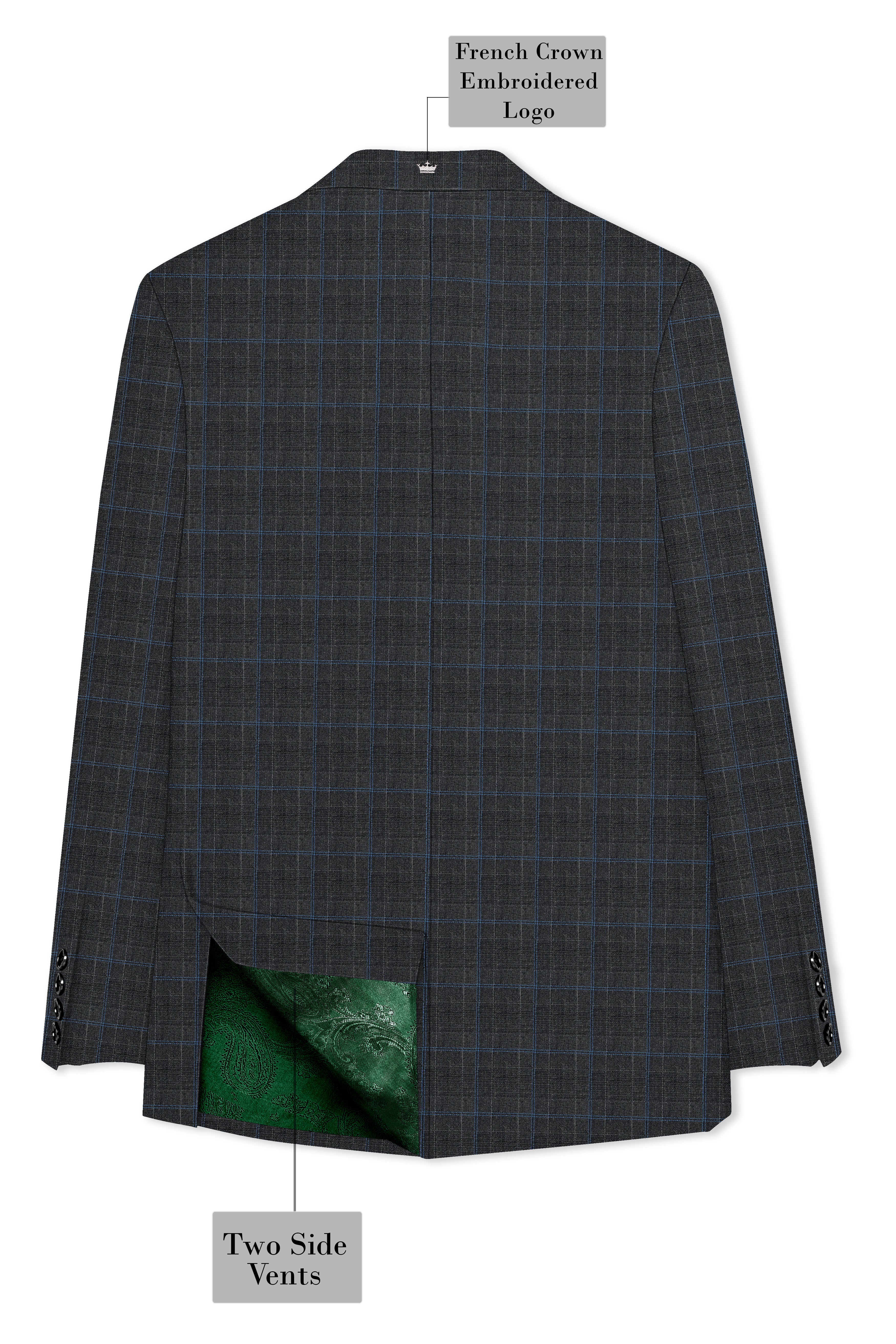 Cape Cod Gray Super fine Checkered Double Breasted Wool Rich Blazer